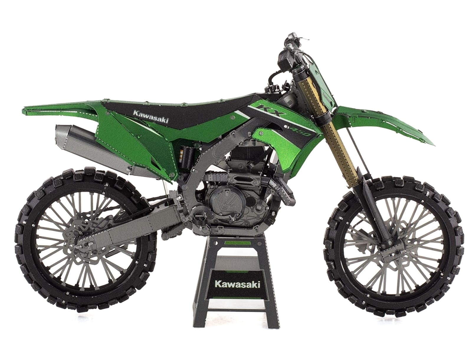 Model Kit Kawasaki KX450 Off-Road Motorcycle Green (Challenging Difficulty) Steel Model by Metal Earth - Image 2