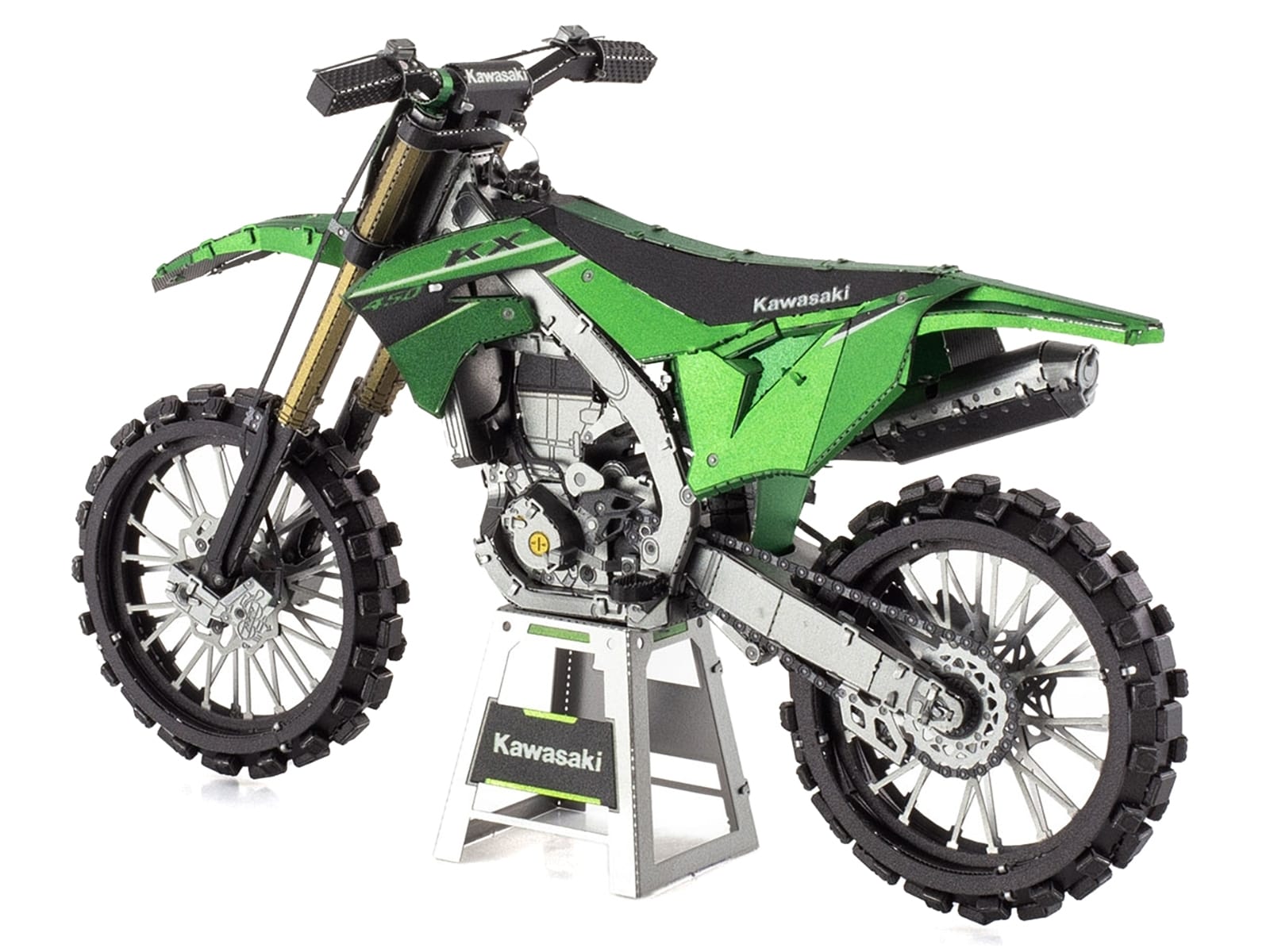 Model Kit Kawasaki KX450 Off-Road Motorcycle Green (Challenging Difficulty) Steel Model by Metal Earth - Image 3