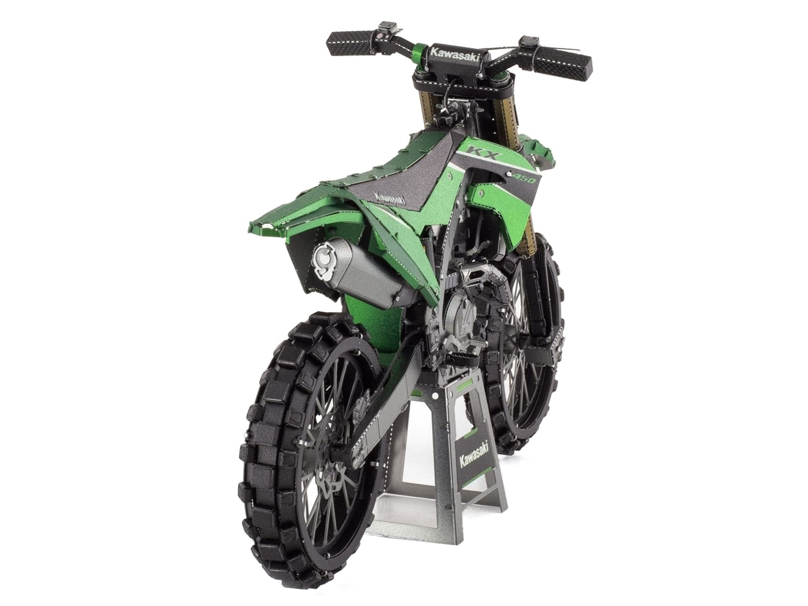 Model Kit Kawasaki KX450 Off-Road Motorcycle Green (Challenging Difficulty) Steel Model by Metal Earth - Image 4