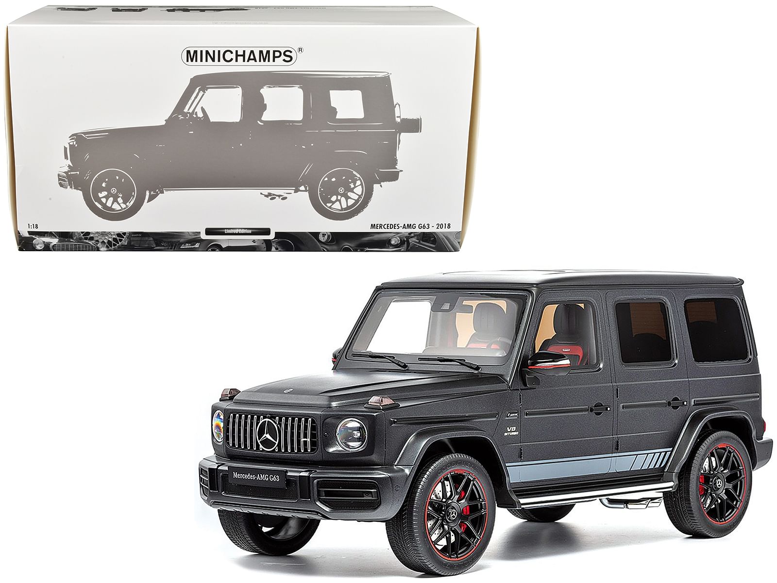 2018 Mercedes-Benz AMG G63 Matt Black with Sunroof 1/18 Diecast Model Car by Minichamps