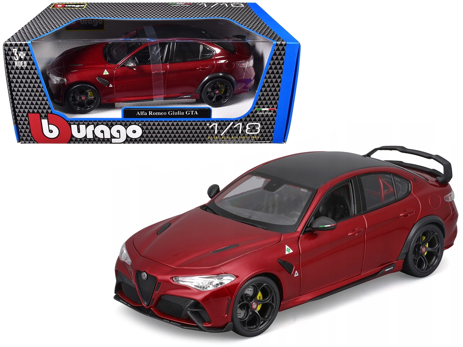 Alfa Romeo Giulia GTA Red Metallic with Carbon Top 1/18 Diecast Model Car by Bburago - Image 4