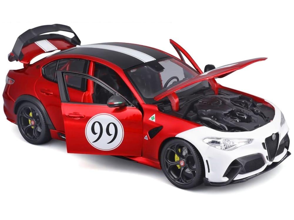 Alfa Romeo Giulia GTAm #99 Red Metallic with Black Top and White Graphics 1/18 Diecast Model Car by Bburago - Image 2