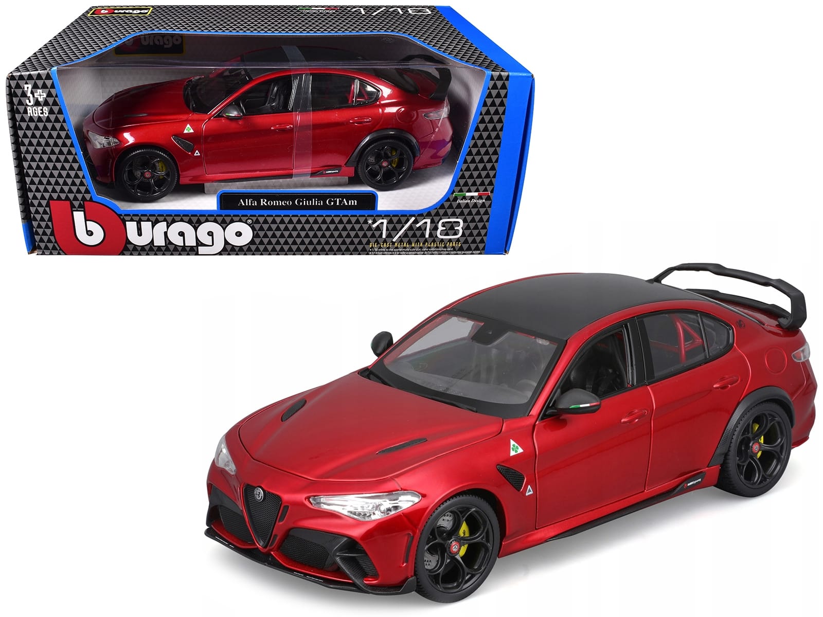 Alfa Romeo Giulia GTAm Red Metallic with Carbon Top 1/18 Diecast Model Car by Bburago - Image 5