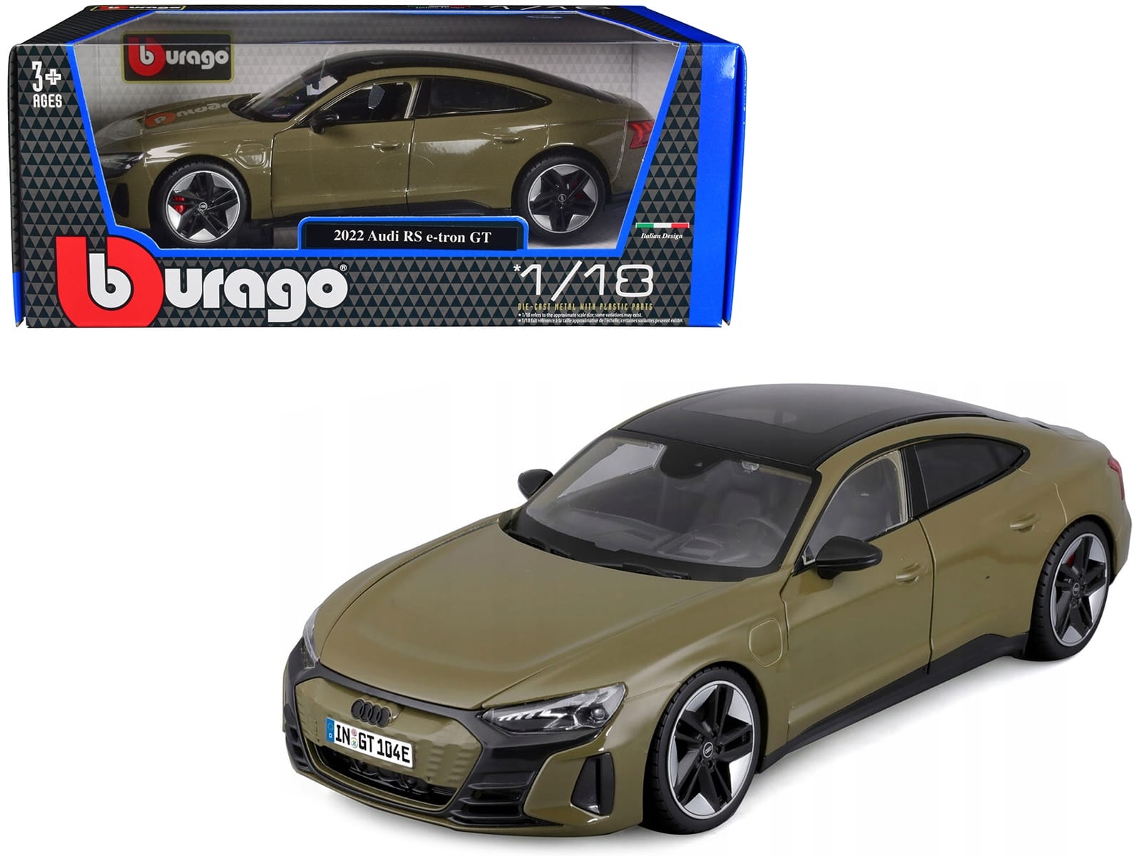 2022 Audi RS e-tron GT Dark Green with Sunroof 1/18 Diecast Model Car by Bburago - Image 5