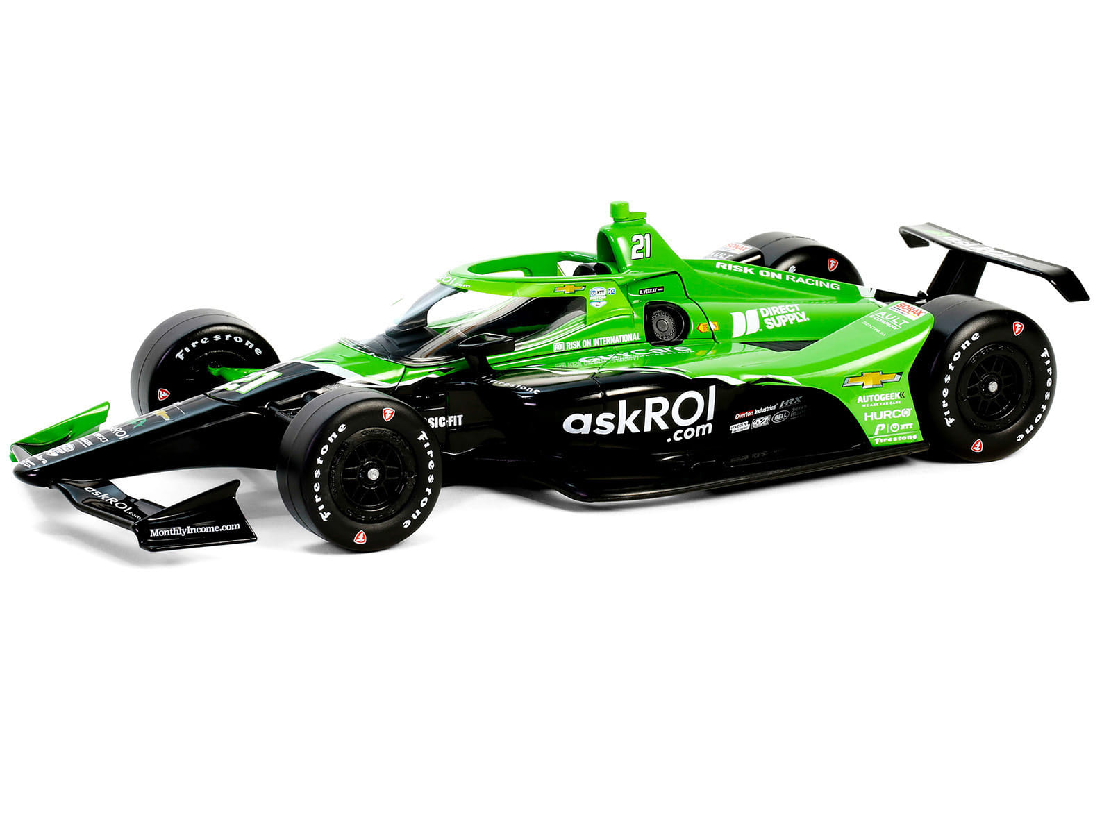 Dallara IndyCar #21 Rinus VeeKay "Risk On International" Ed Carpenter Racing "NTT IndyCar Series" (2024) 1/18 Diecast Model Car by Greenlight - Image 2