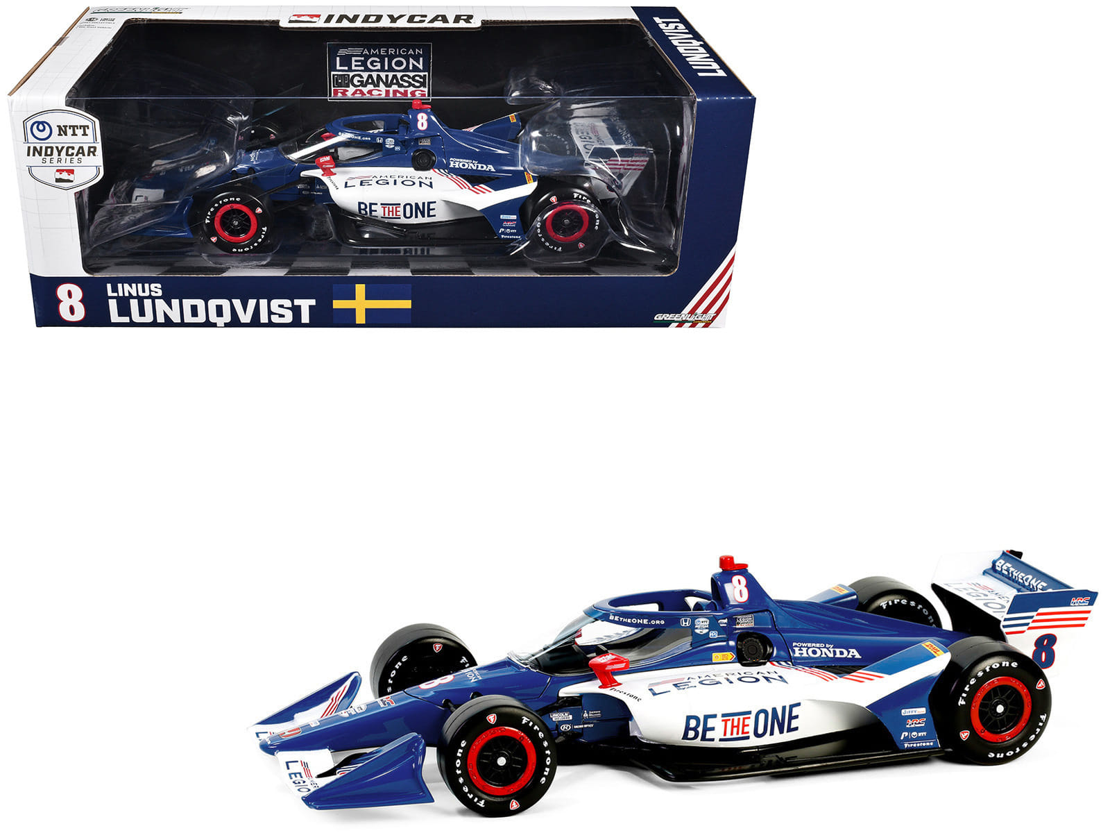 Dallara IndyCar #8 Linus Lundqvist "The American Legion" Chip Ganassi Racing (Road Course Configuration) "NTT IndyCar Series" (2024) 1/18 Diecast Model Car by Greenlight - Image 2