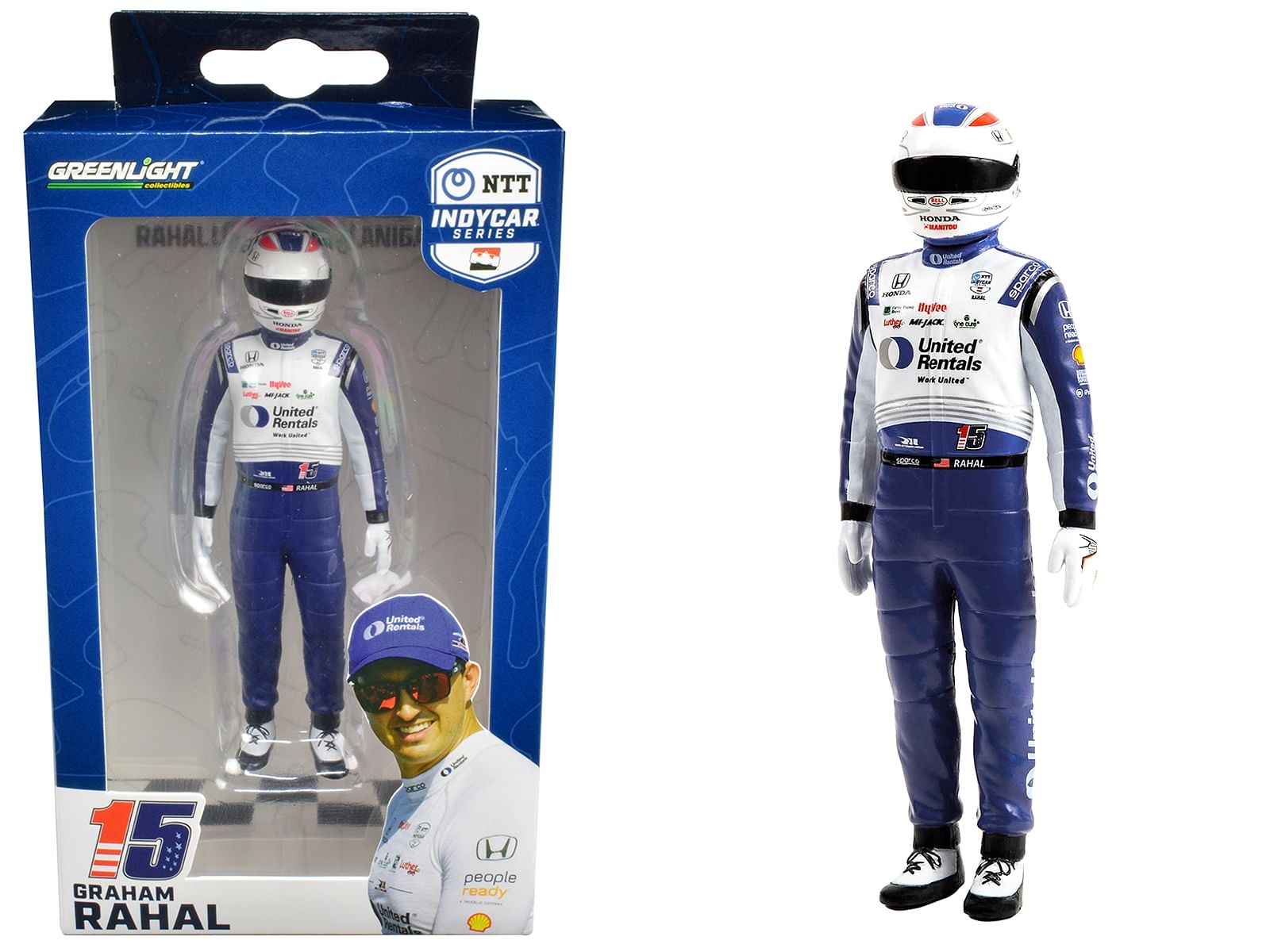 “NTT IndyCar Series” #15 Graham Rahal Driver Figure “United Rentals – Rahal Letterman Lanigan Racing” for 1/18 Scale Models by Greenlight