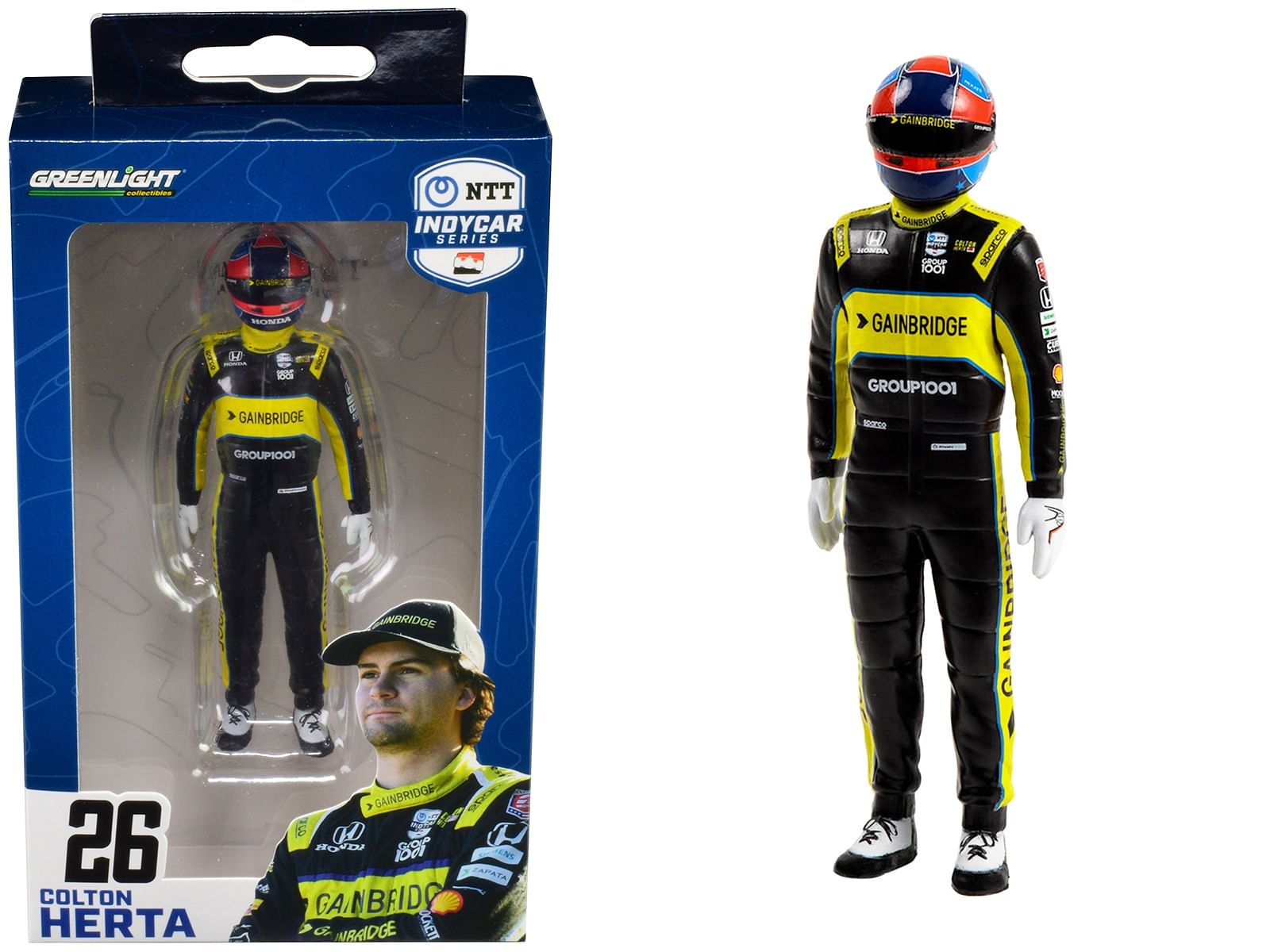 “NTT IndyCar Series” #26 Colton Herta Driver Figure “Gainbridge – Andretti Autosport” for 1/18 Scale Models by Greenlight