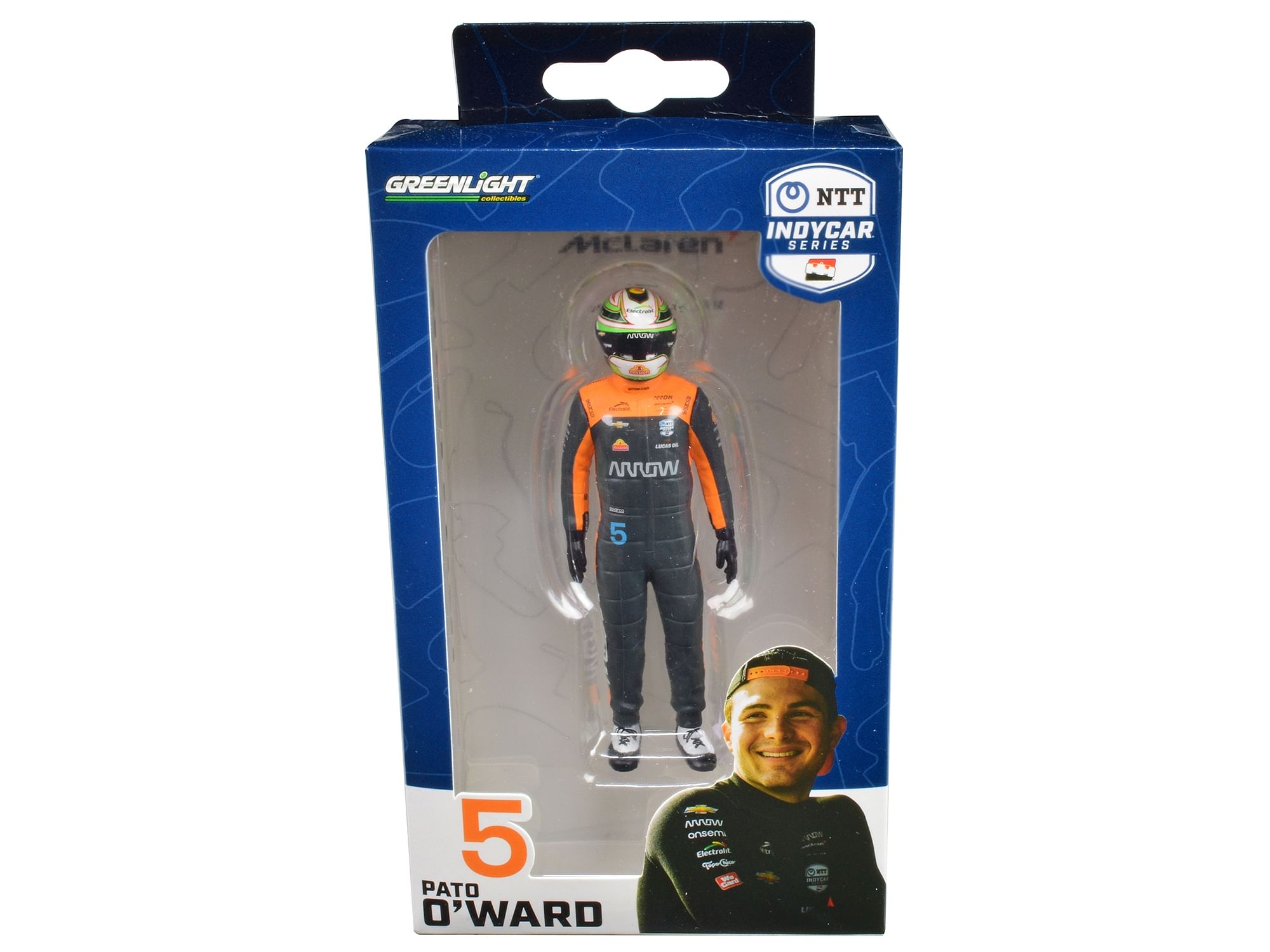 “NTT IndyCar Series” #5 Pato O’Ward Driver Figure “Arrow – Arrow McLaren” for 1/18 Scale Models by Greenlight