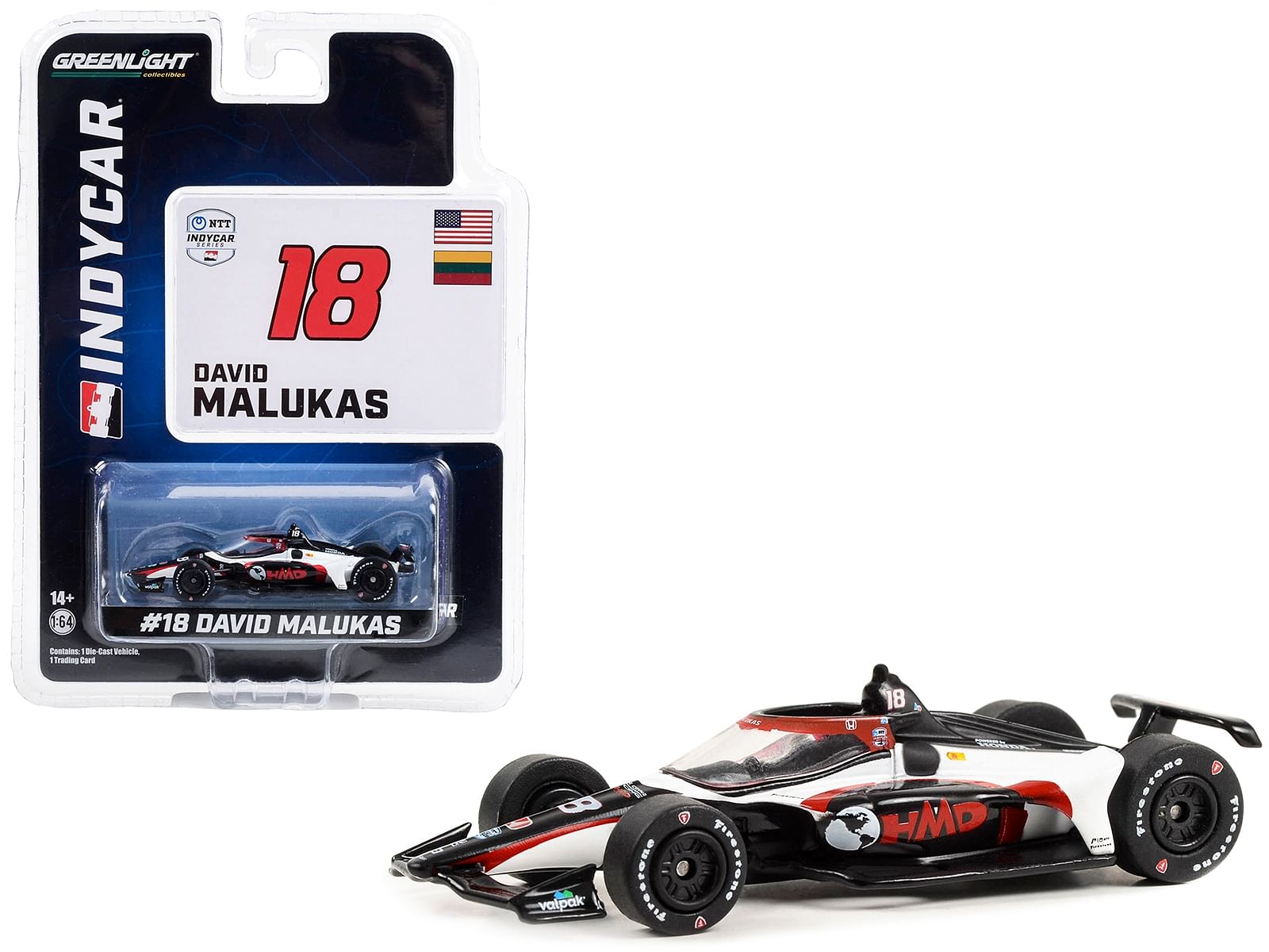 Dallara IndyCar #18 David Malukas “HMD Trucking” Dale Coyne Racing with HMD Motorsports “NTT IndyCar Series” (2023) 1/64 Diecast Model Car by Greenlight