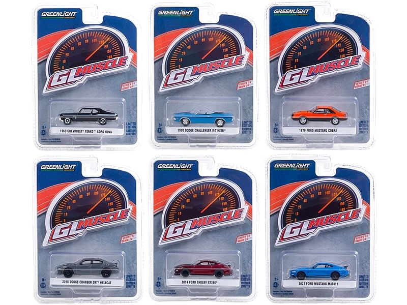 “Greenlight Muscle” Set of 6 Cars Series 24 1/64 Diecast Model Cars by Greenlight