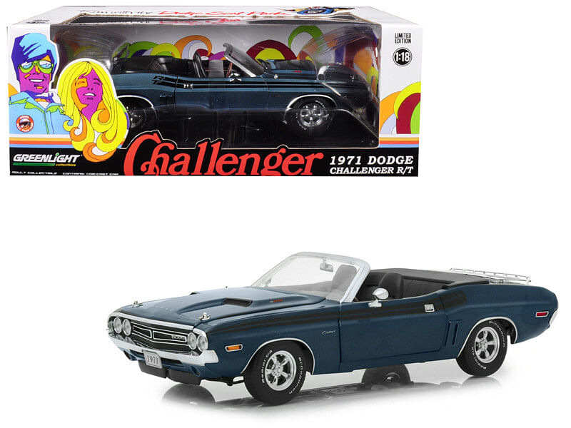 1971 Dodge Challenger R/T Convertible with Luggage Rack Gunmetal Gray Metallic with Black Stripes 1/18...