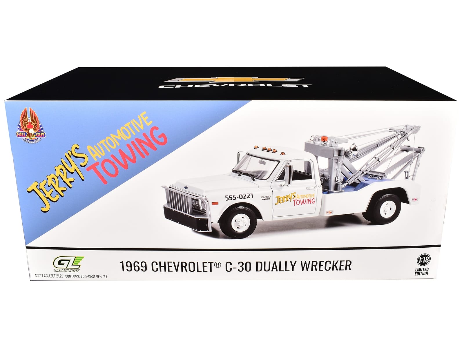1969 Chevrolet C-30 Dually Wrecker Jerry's Towing "Fall Guy Stuntman Association" "The Fall Guy" (1981-1986) TV Series 1/18 Diecast Model Car by Greenlight - Image 3