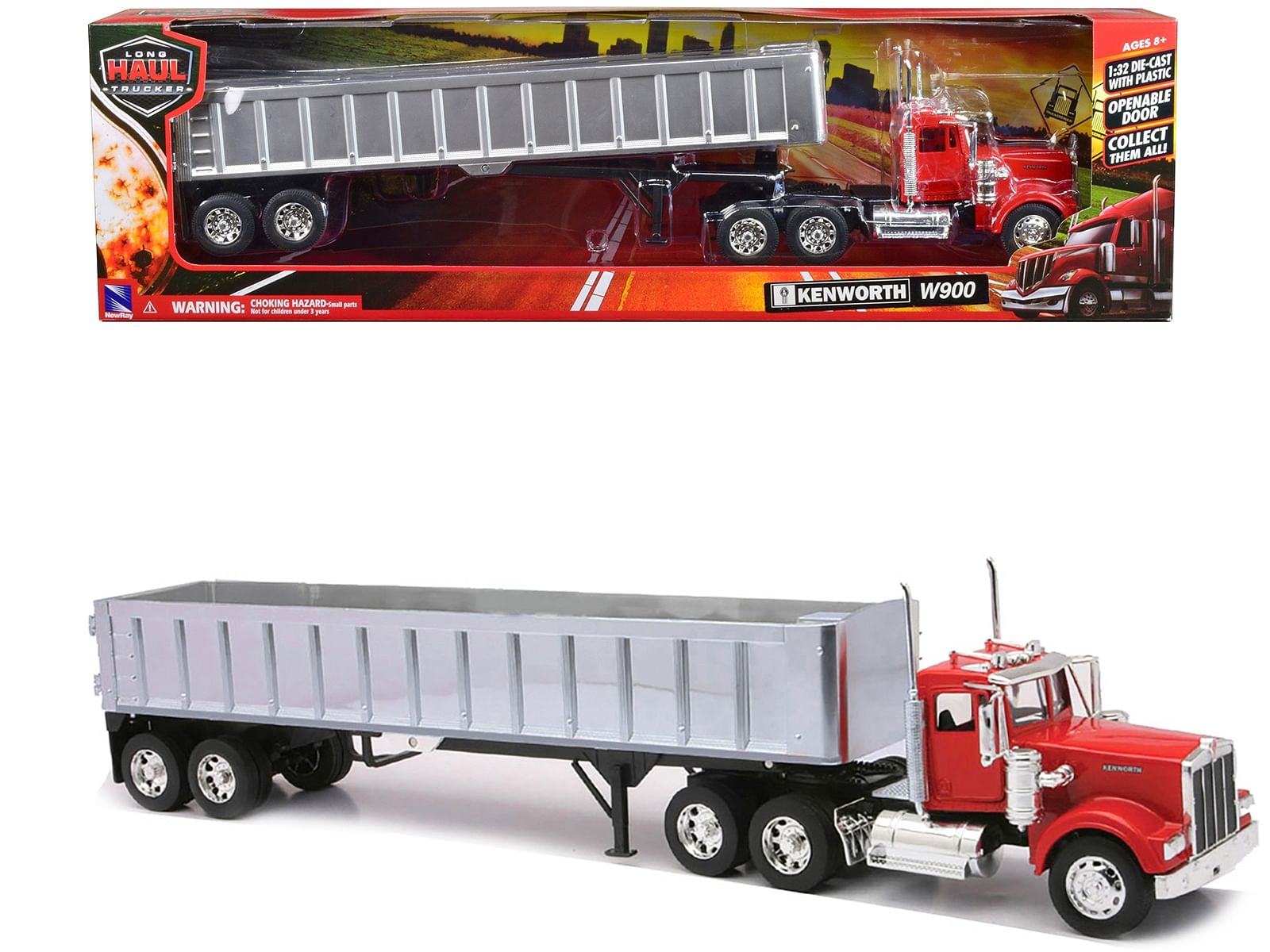 Kenworth W900 Frameless Dump Truck Red and Chrome “Long Haul Trucker” Series 1/32 Diecast Model by New Ray