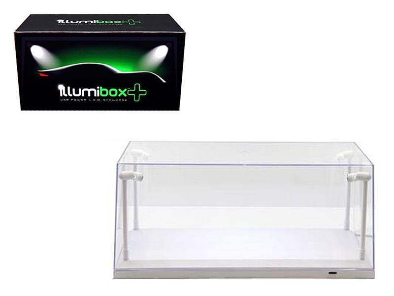 Collectible Display Show Case with LED Lights for 1/18 1/24 Models with White Base by Illumibox