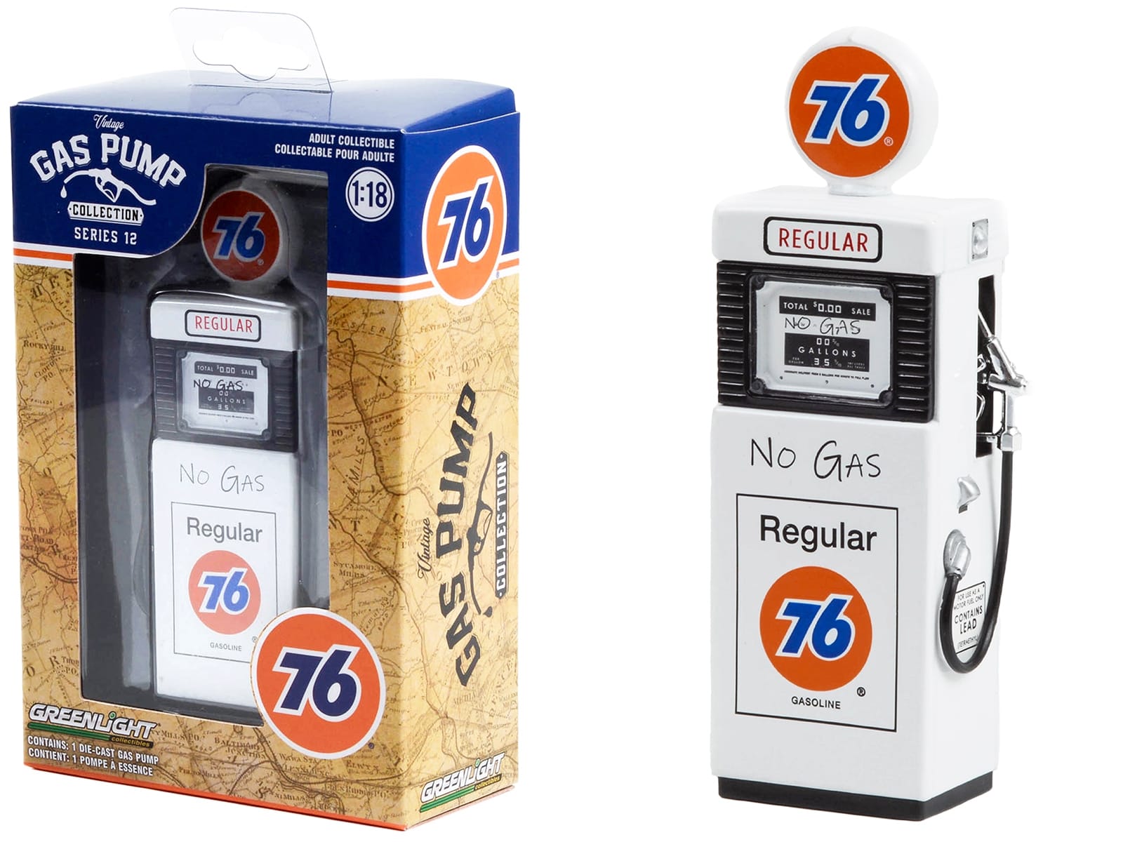 1951 Wayne 505 Gas Pump "Union 76 Regular Gasoline" "No Gas" White "Vintage Gas Pumps" Series 12 1/18 Diecast Model by Greenlight - Image 2
