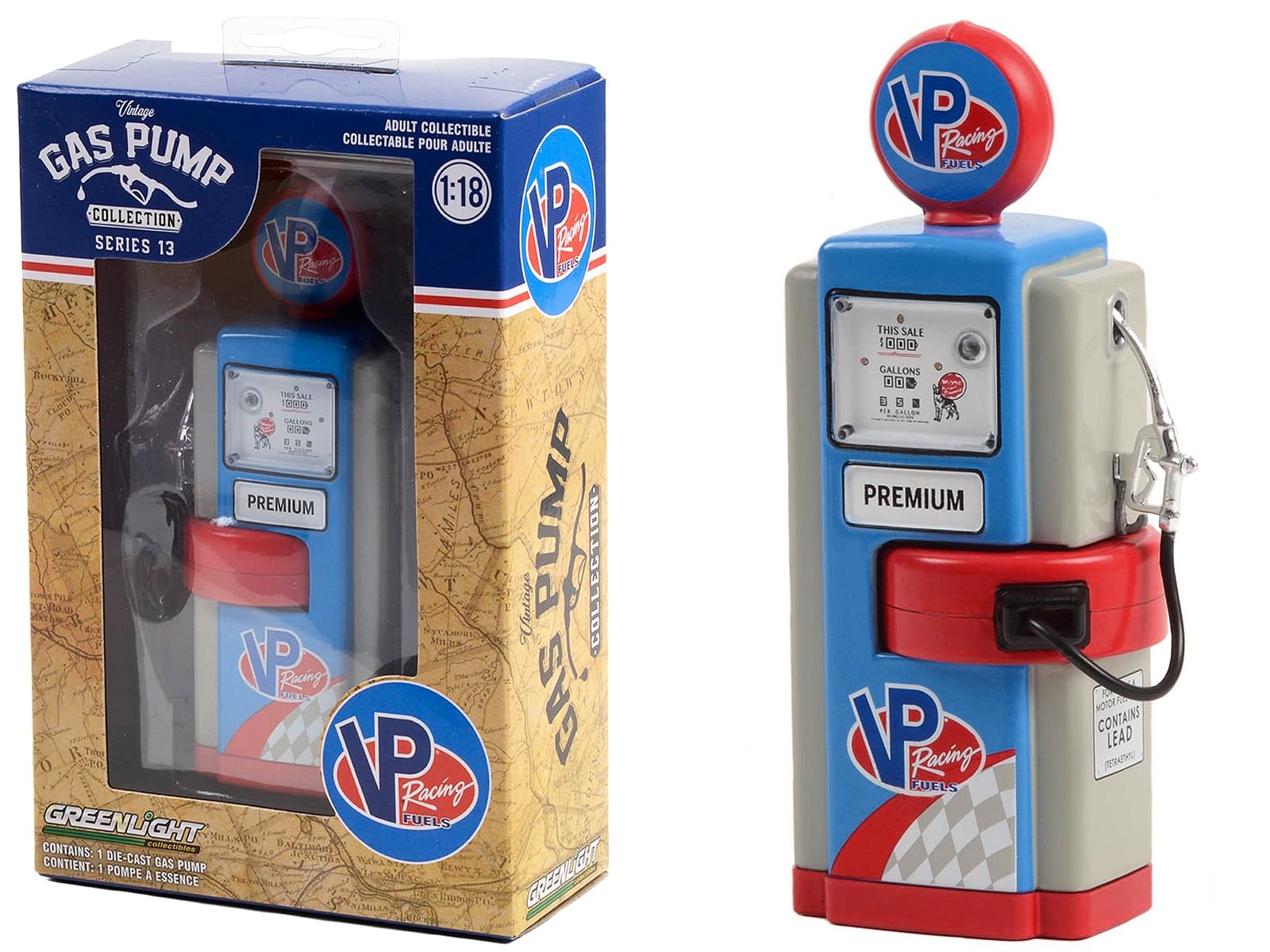 1948 Wayne 100-A Gas Pump “VP Racing Fuels” Blue and Gray “Vintage Gas Pumps” Series 13 1/18 Diecast Model by Greenlight