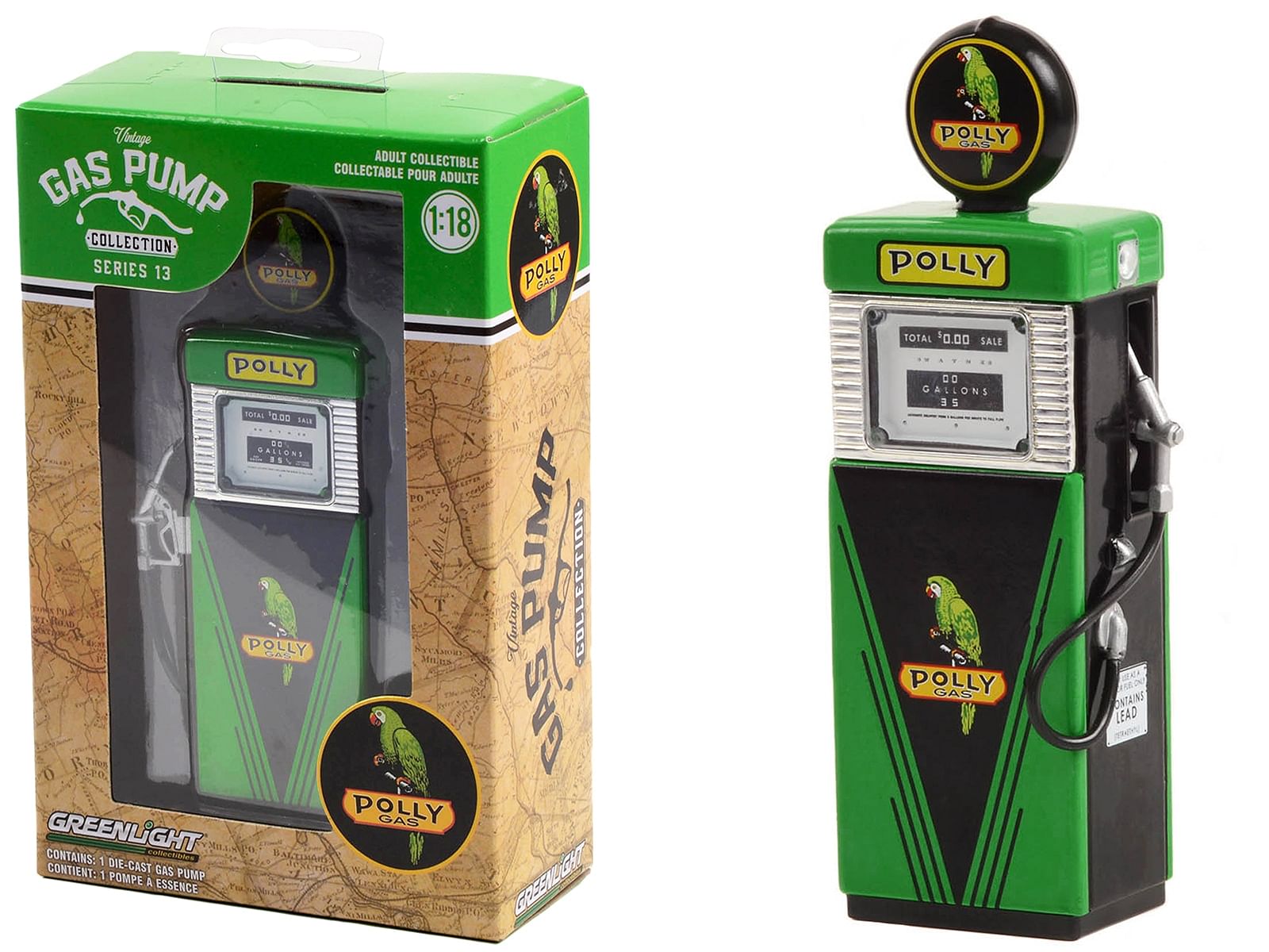 1951 Wayne 505 Gas Pump “Polly Gas” Green and Black “Vintage Gas Pumps” Series 13 1/18 Diecast Model by Greenlight