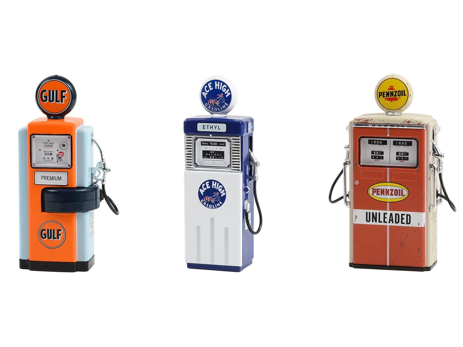 “Vintage Gas Pump” Set of 3 Pumps Series 14 1/18 Diecast Models by Greenlight