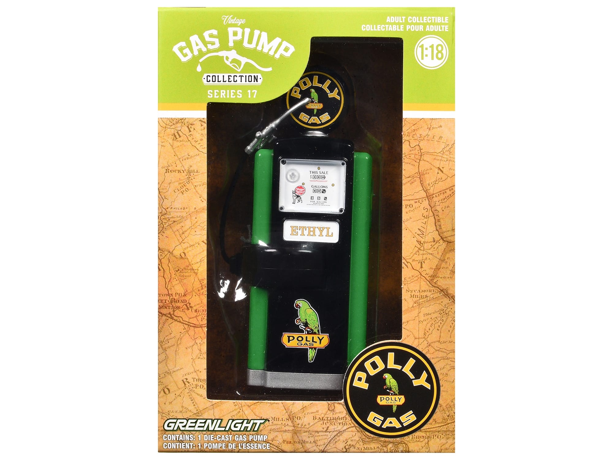 1948 Wayne 100-A Gas Pump "Polly Gas" Black and Green "Vintage Gas Pumps" Series 17 1/18 Diecast Replica by Greenlight - Image 3
