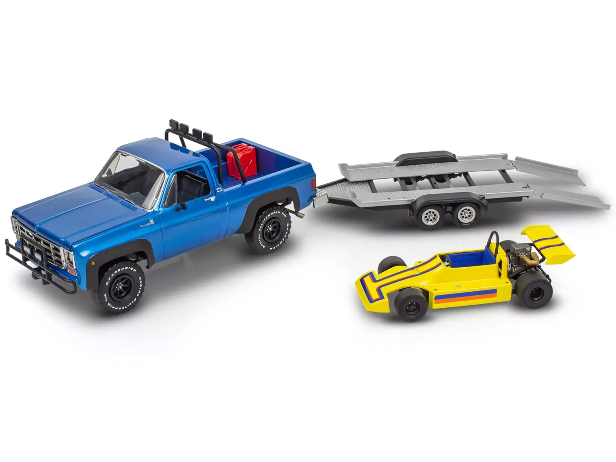 Level 3 Model Kit 1978 Chevrolet Off-Road 4x4 Pickup Truck and "Malibu Grand Prix" Virage with Trailer "Fantasy Formula" 1/25 Scale Model by Revell - Image 2