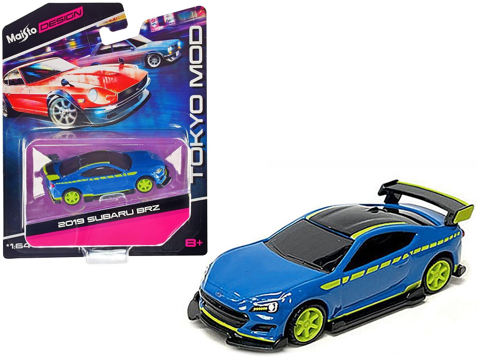 2019 Subaru BRZ Blue with Black Top and Bright Green Accents “Tokyo Mod” “Maisto Design” Series 1/64 Diecast Model Car by Maisto