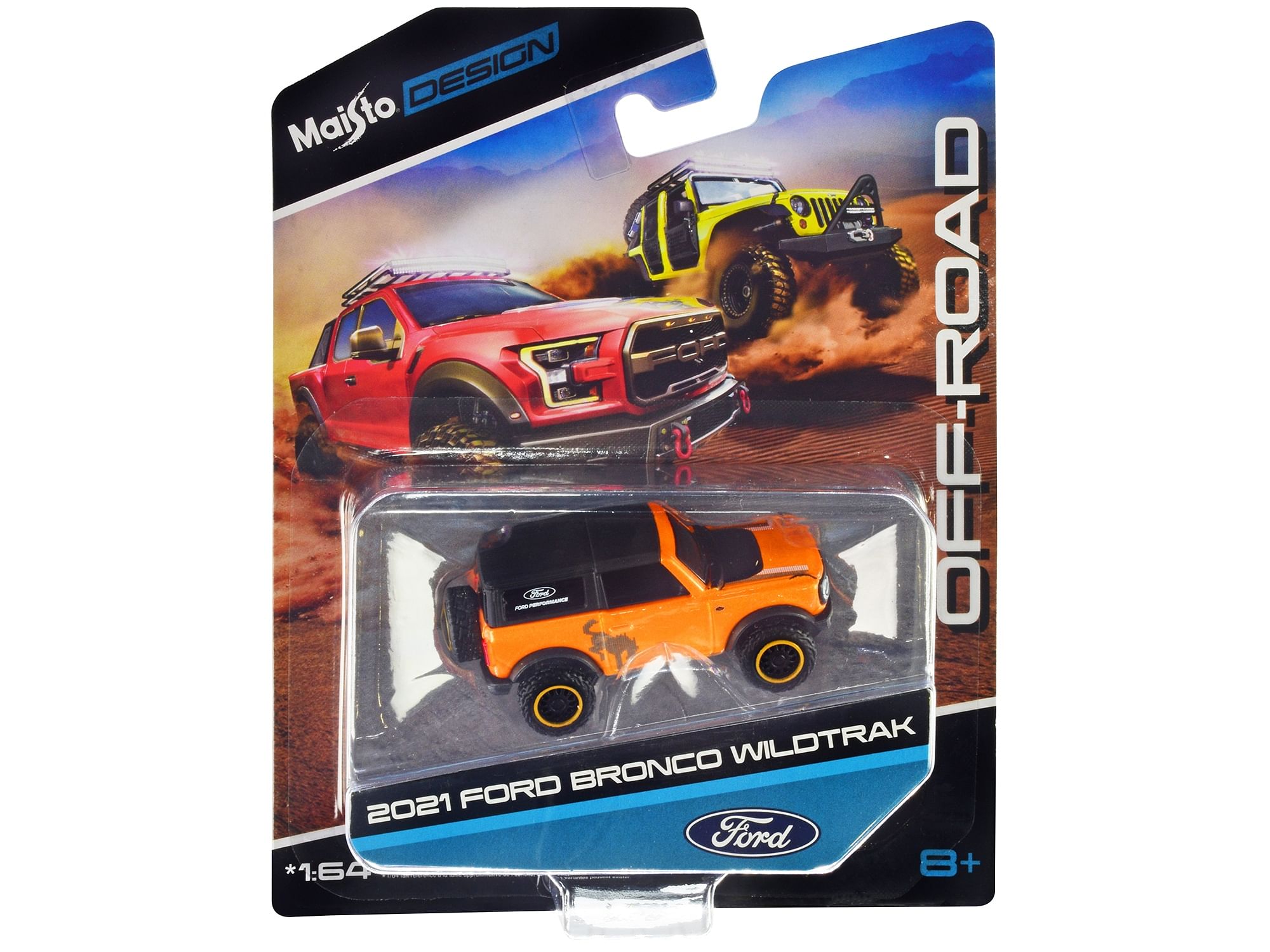 2021 Ford Bronco Wildtrak Orange Metallic with Black Top “Off-Road” “Maisto Design” Series 1/64 Diecast Model Car by Maisto