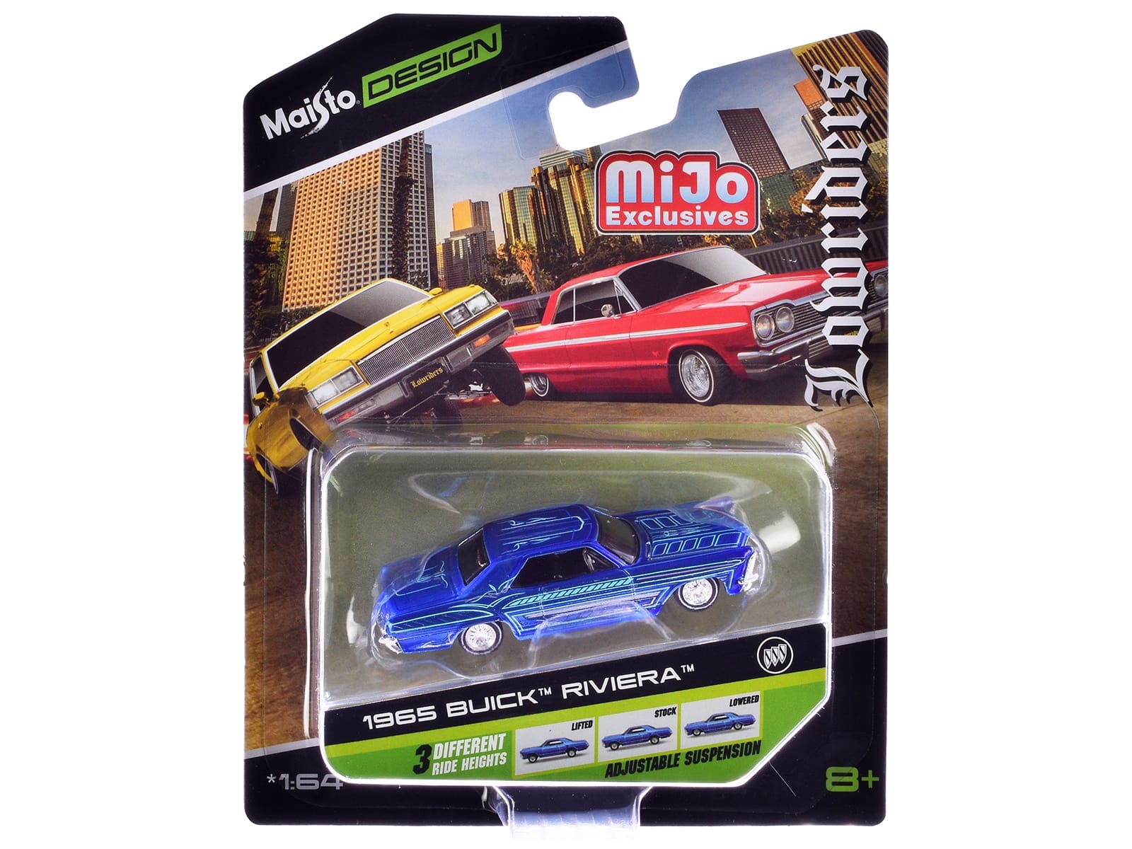 1965 Buick Riviera Candy Blue with Graphics "Lowriders" "Maisto Design" Series 1/64 Diecast Model Car by Maisto - Image 3