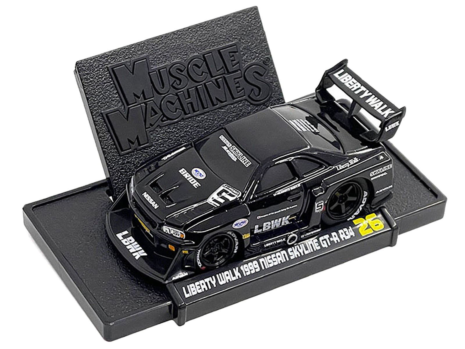 1999 Nissan Skyline GT-R (R34) #5 "Liberty Walk" Black 1/64 Diecast Model Car by Muscle Machines - Image 2