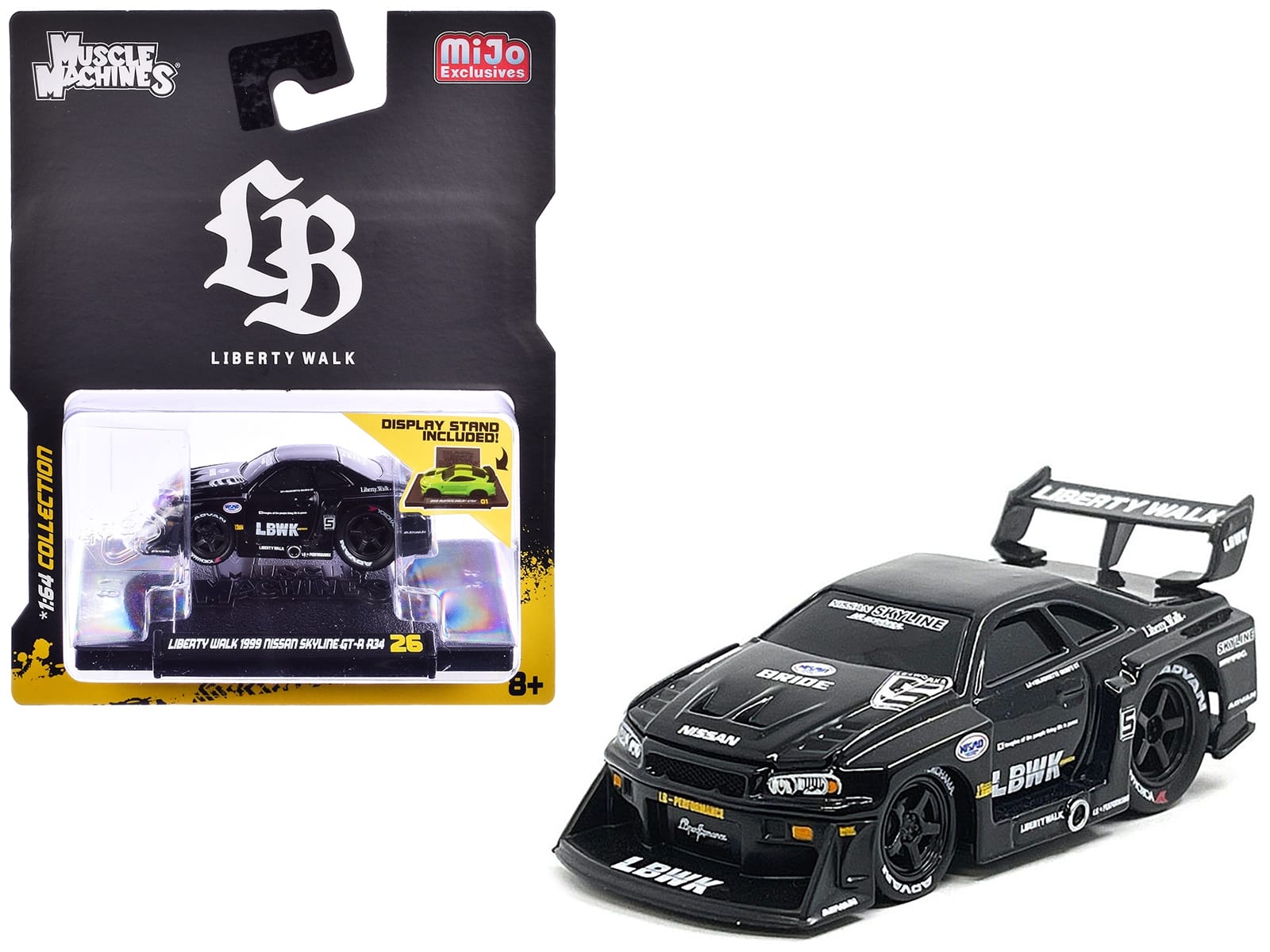 1999 Nissan Skyline GT-R (R34) #5 "Liberty Walk" Black 1/64 Diecast Model Car by Muscle Machines - Image 3