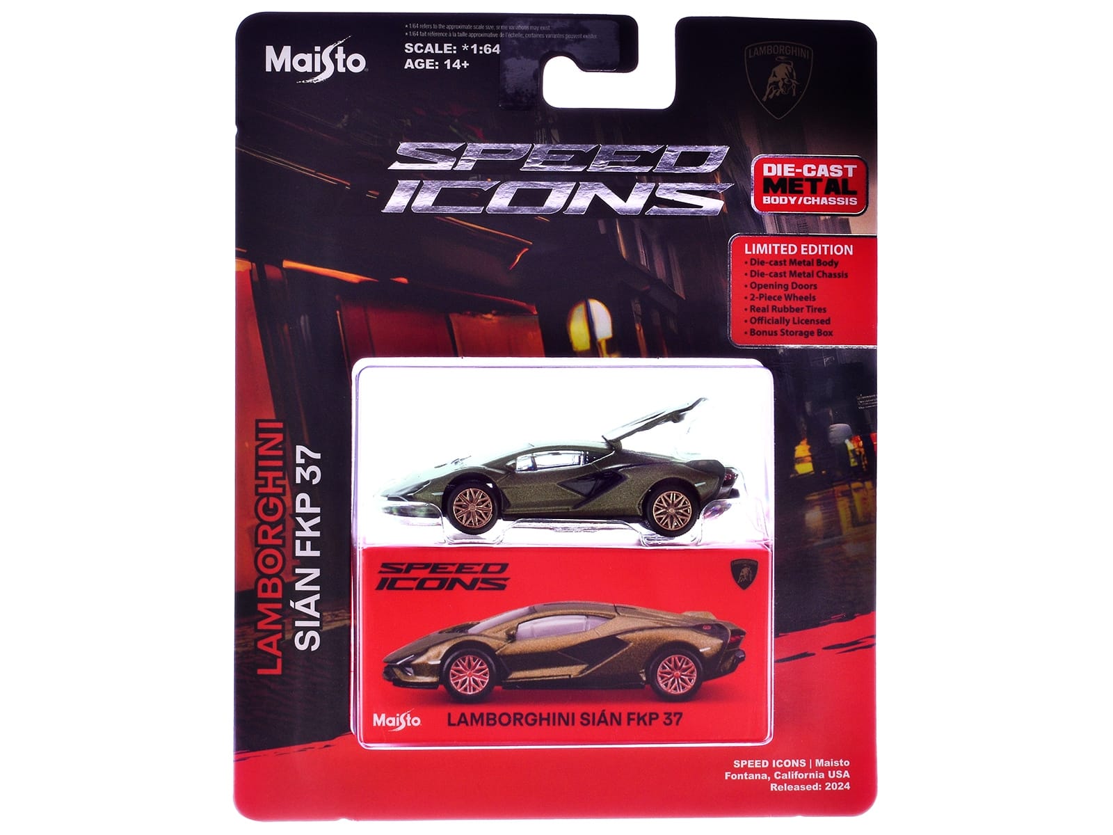 Lamborghini Sian FKP 37 Green Metallic "Speed Icons" Series 1/64 Diecast Model Car by Maisto - Image 2