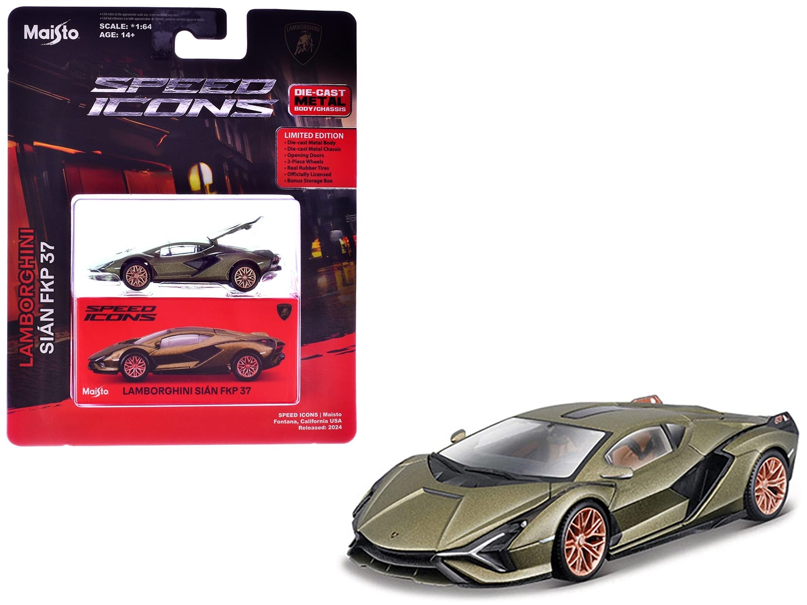 Lamborghini Sian FKP 37 Green Metallic "Speed Icons" Series 1/64 Diecast Model Car by Maisto - Image 3