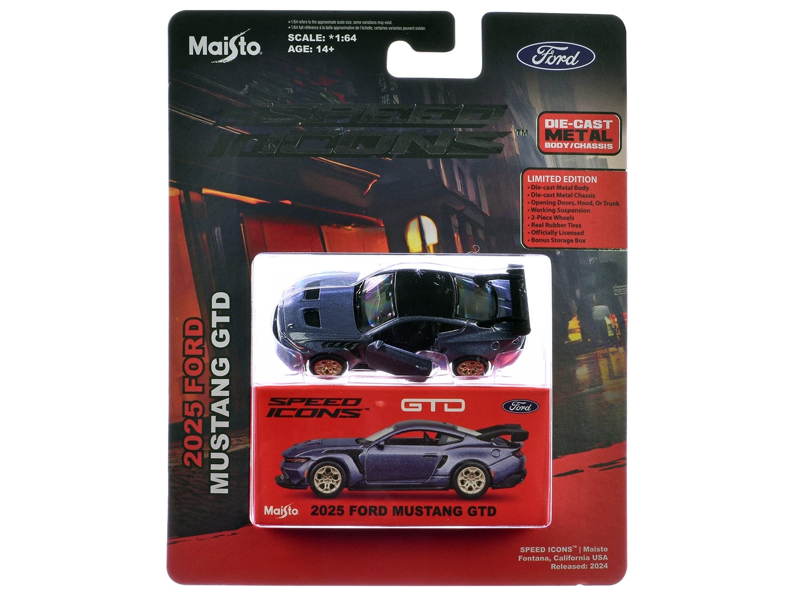 2025 Ford Mustang GTD Purple Metallic with Black Top "Speed Icons" Series 1/64 Diecast Model Car by Maisto - Image 3