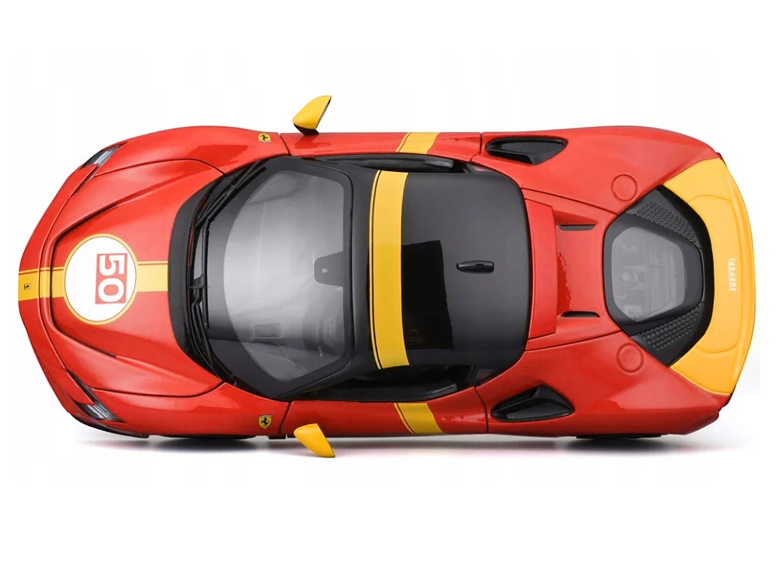 Ferrari SF90 Stradale Assetto Fiorano #50 Red with Black Top and Yellow Stripes "Race + Play" Series 1/18 Diecast Model Car by Bburago - Image 5