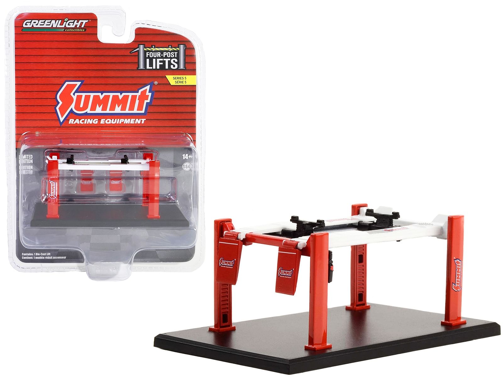 Adjustable Four-Post Lift “Summit Racing Equipment” Red and White “Four-Post Lifts” Series 5 1/64 Diecast Model by Greenlight