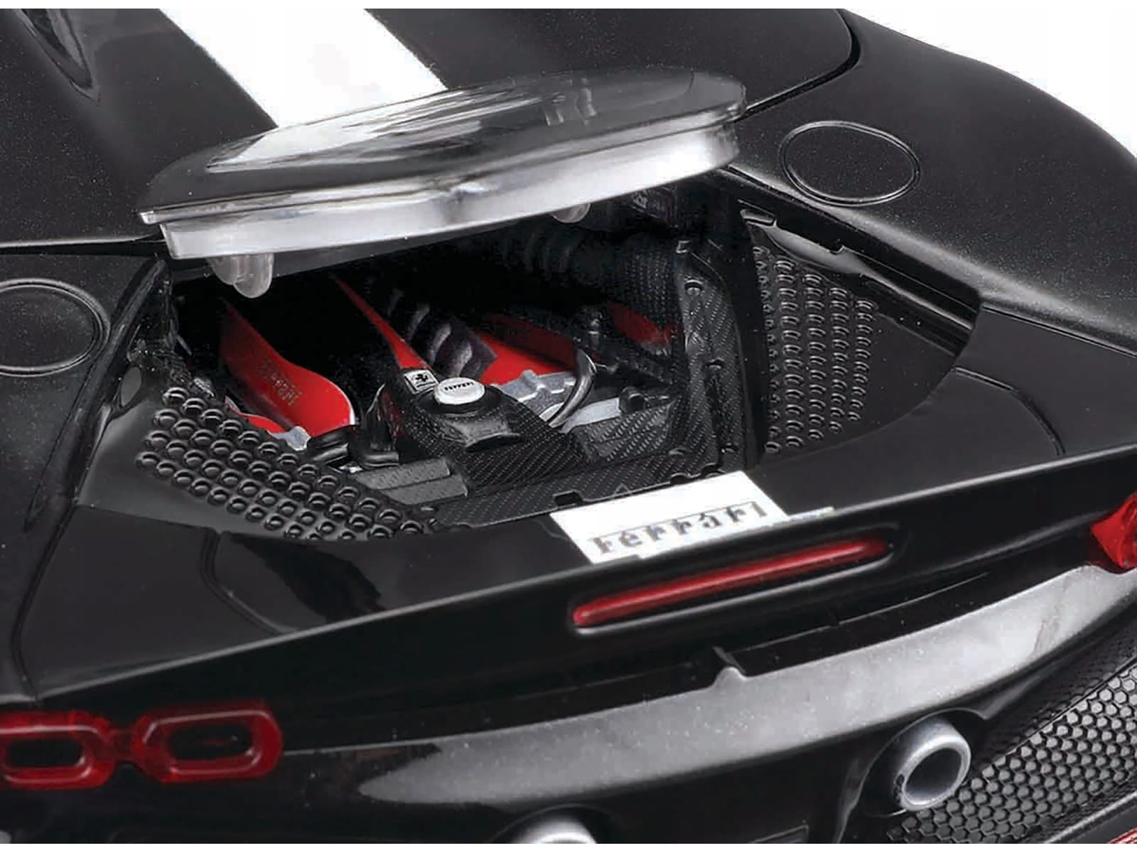 Ferrari SF90 Spider Assetto Fiorano Black Metallic with White Stripes "Signature Series" 1/18 Diecast Model Car by Bburago - Image 2