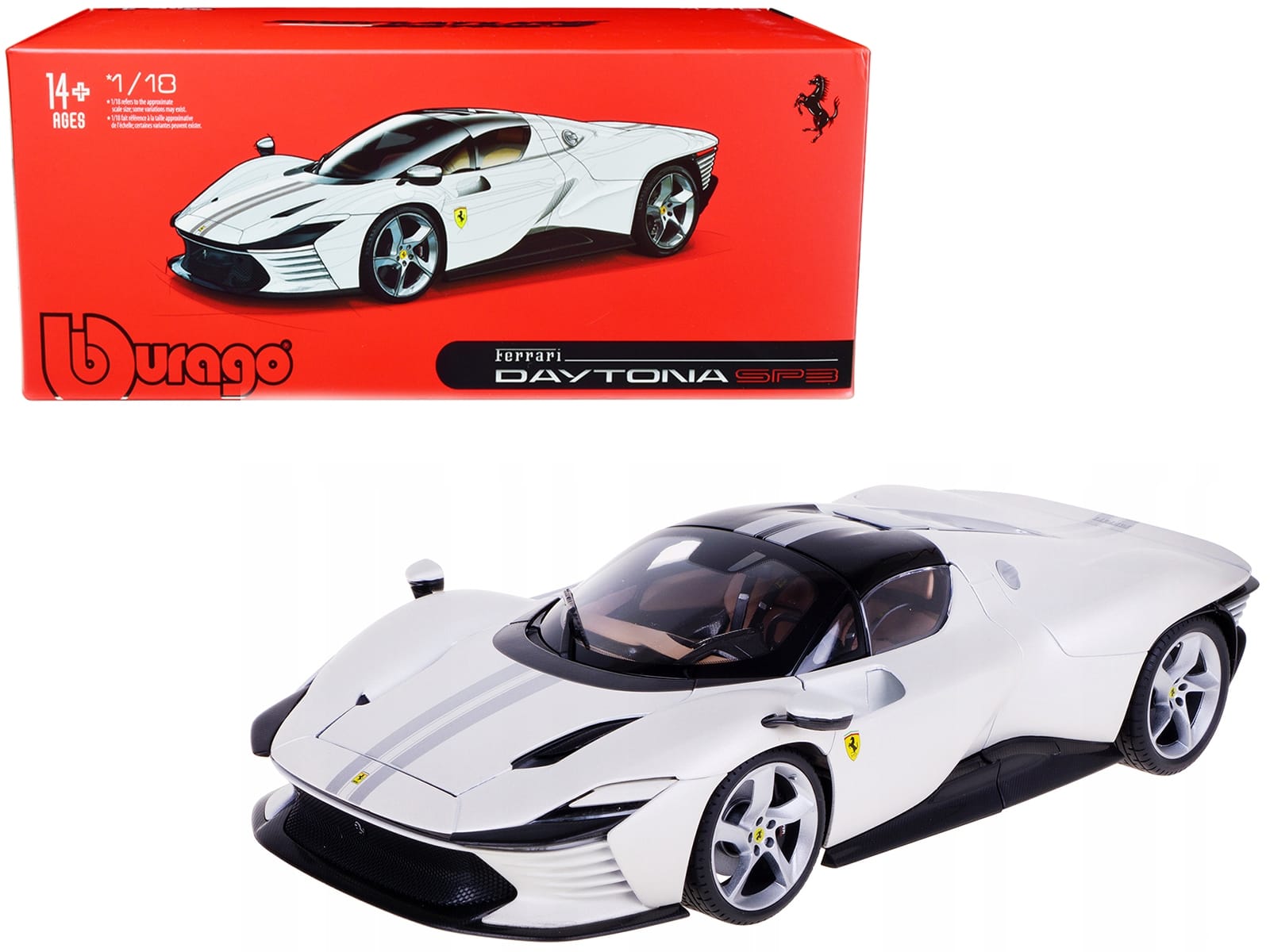 Ferrari Daytona SP3 White Metallic with Silver Stripes "Signature Series" 1/18 Diecast Model Car by Bburago - Image 4