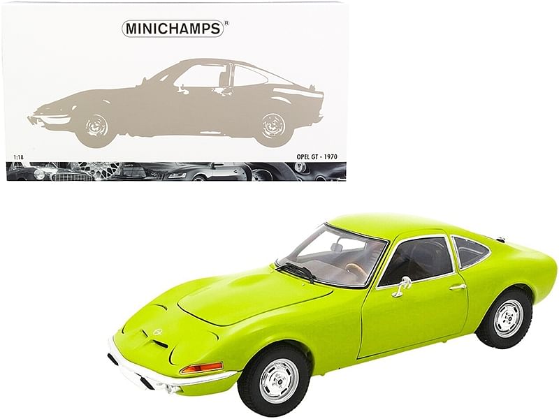 1970-1972 Opel GT Lime Yellow 1/18 Diecast Model Car by Minichamps