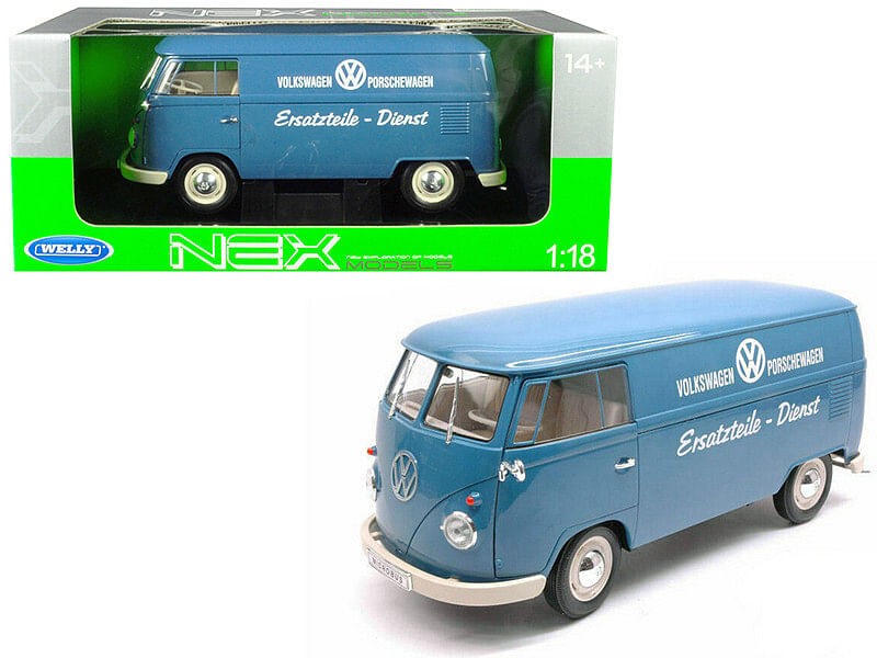 1963 Volkswagen T1 Microbus “Volkswagen Porschewagen” Blue 1/18 Diecast Model by Welly