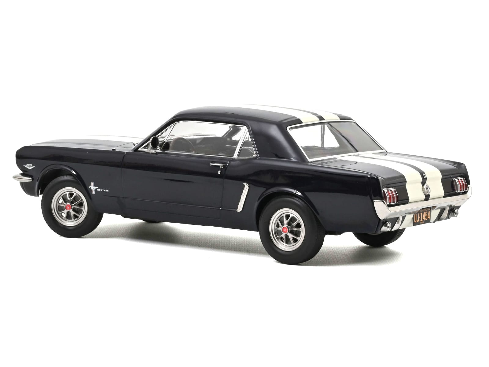 1965 Ford Mustang Hardtop Coupe Nightmist Blue Metallic with White Stripes 1/18 Diecast Model Car by Norev - Image 4