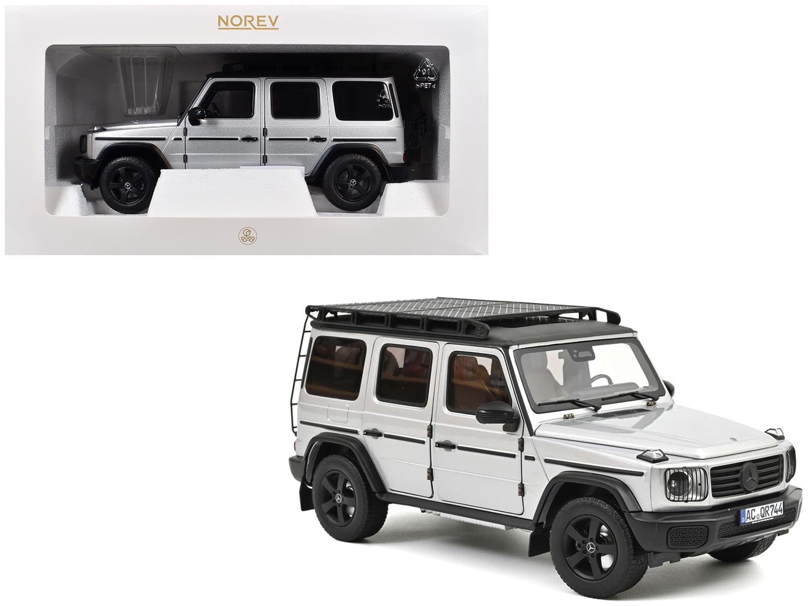 2024 Mercedes-Benz G-Class Professional Iridium Silver Metallic with Black Top and Roof Rack 1/18 Diecast Model Car by Norev