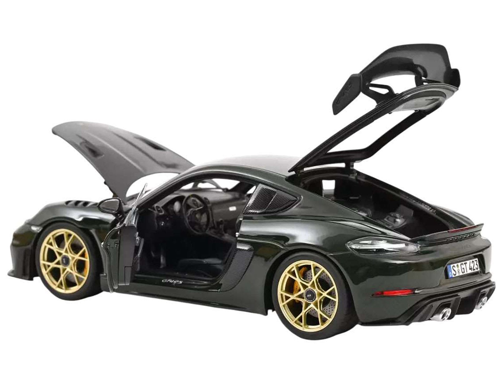2023 Porsche Cayman GT4 RS Weissach Pack Brewster Green with Carbon Hood 1/18 Diecast Model Car by Norev - Image 2