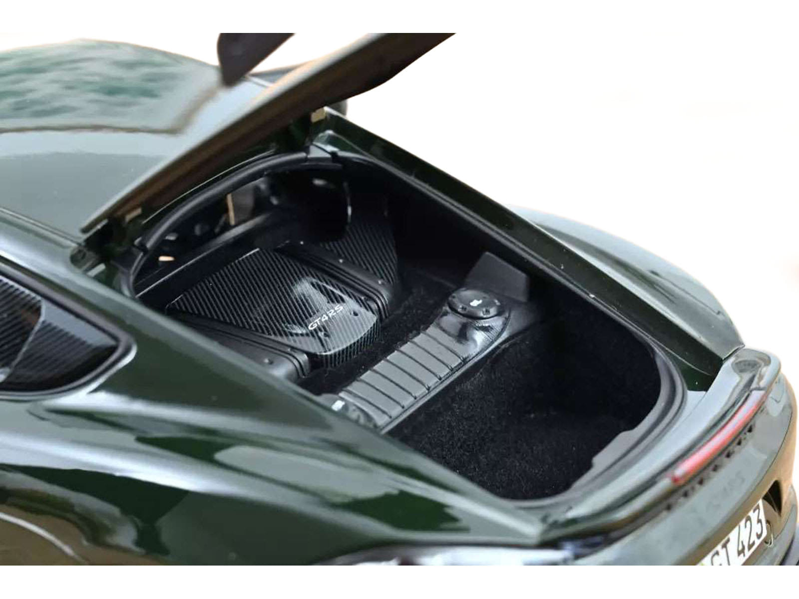 2023 Porsche Cayman GT4 RS Weissach Pack Brewster Green with Carbon Hood 1/18 Diecast Model Car by Norev - Image 5