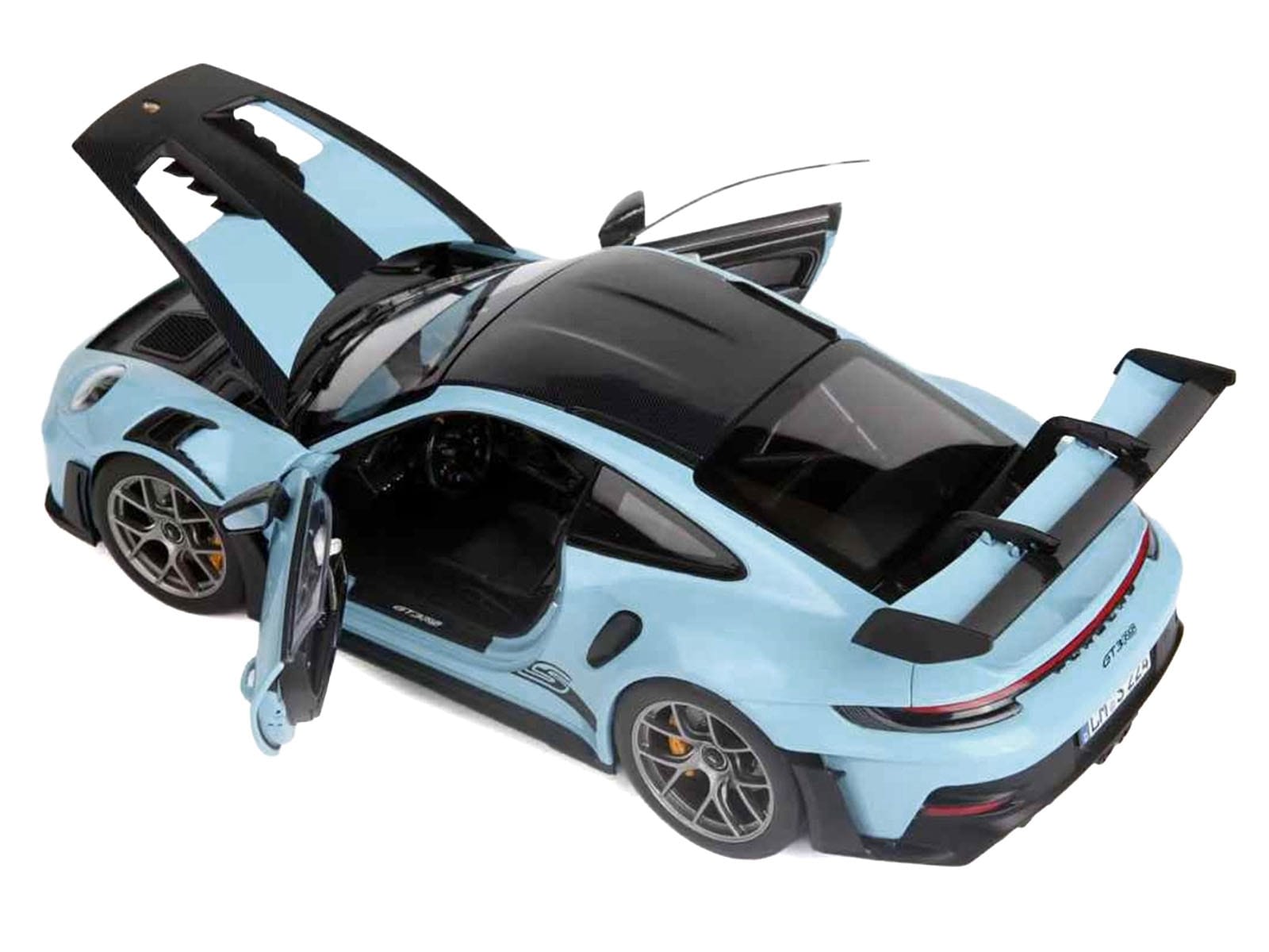 2022 Porsche 911 GT3 RS Weissach Pack Gulf Blue with Carbon Top and Hood Stripes 1/18 Diecast Model Car by Norev - Image 4