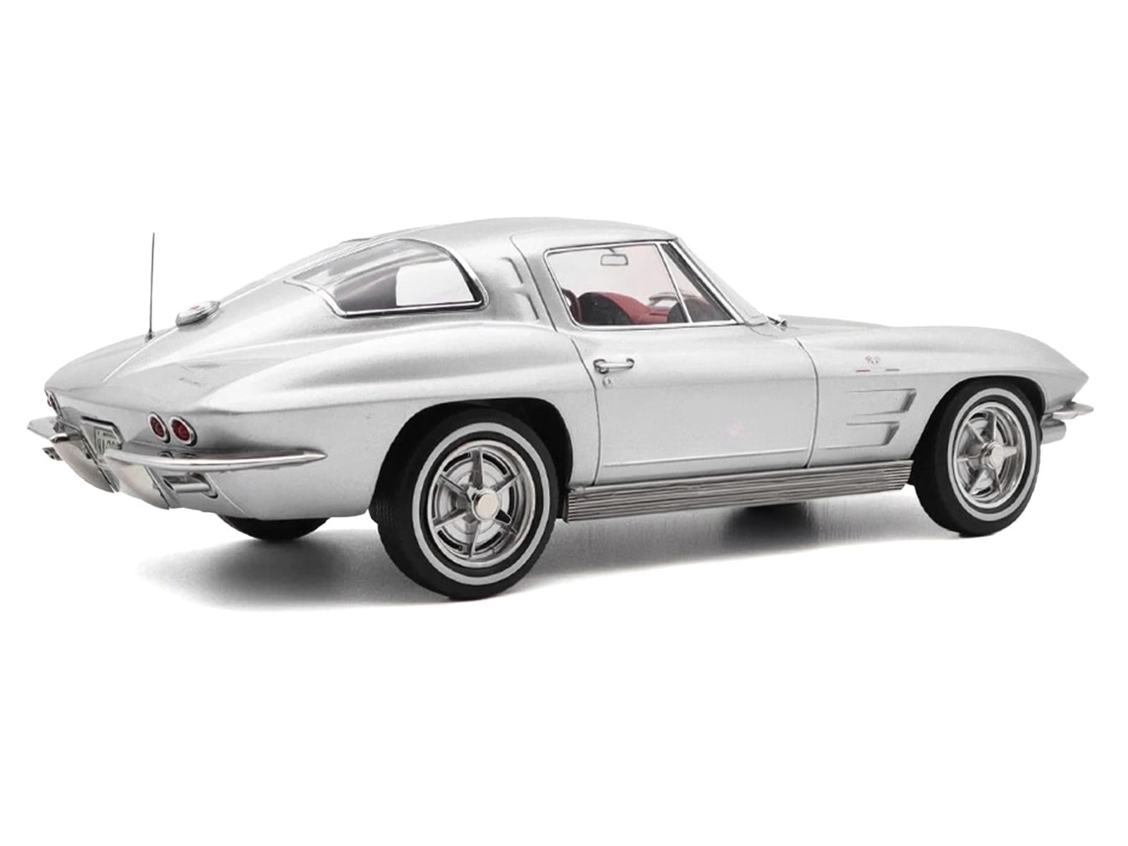 1963 Chevrolet Corvette Sting Ray Sebring Silver Metallic with Red Interior 1/18 Diecast Model Car by Norev - Image 4