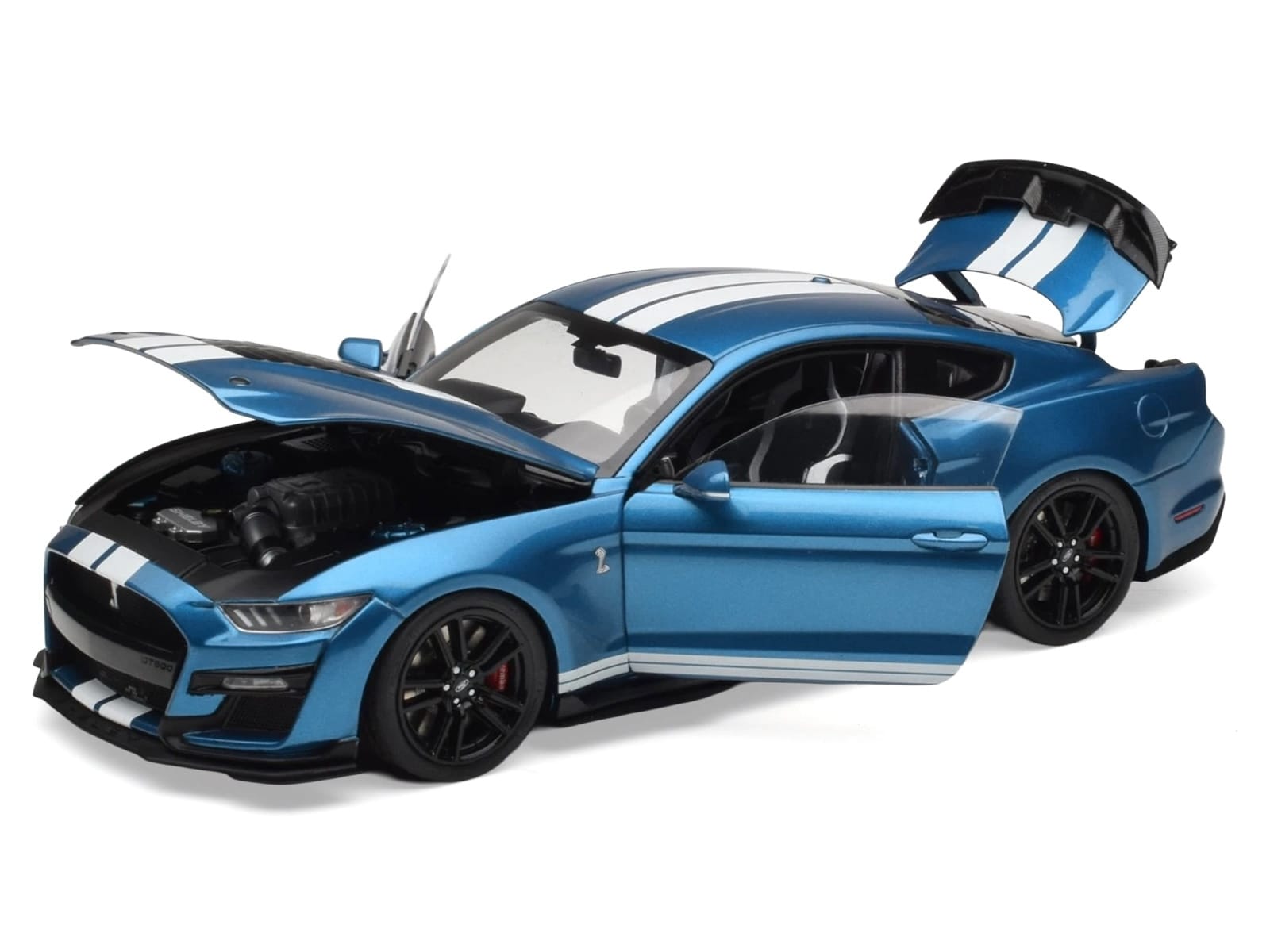 2022 Ford Mustang Shelby GT500 Blue Metallic with White Stripes 1/18 Diecast Model Car by IXO Models - Image 2