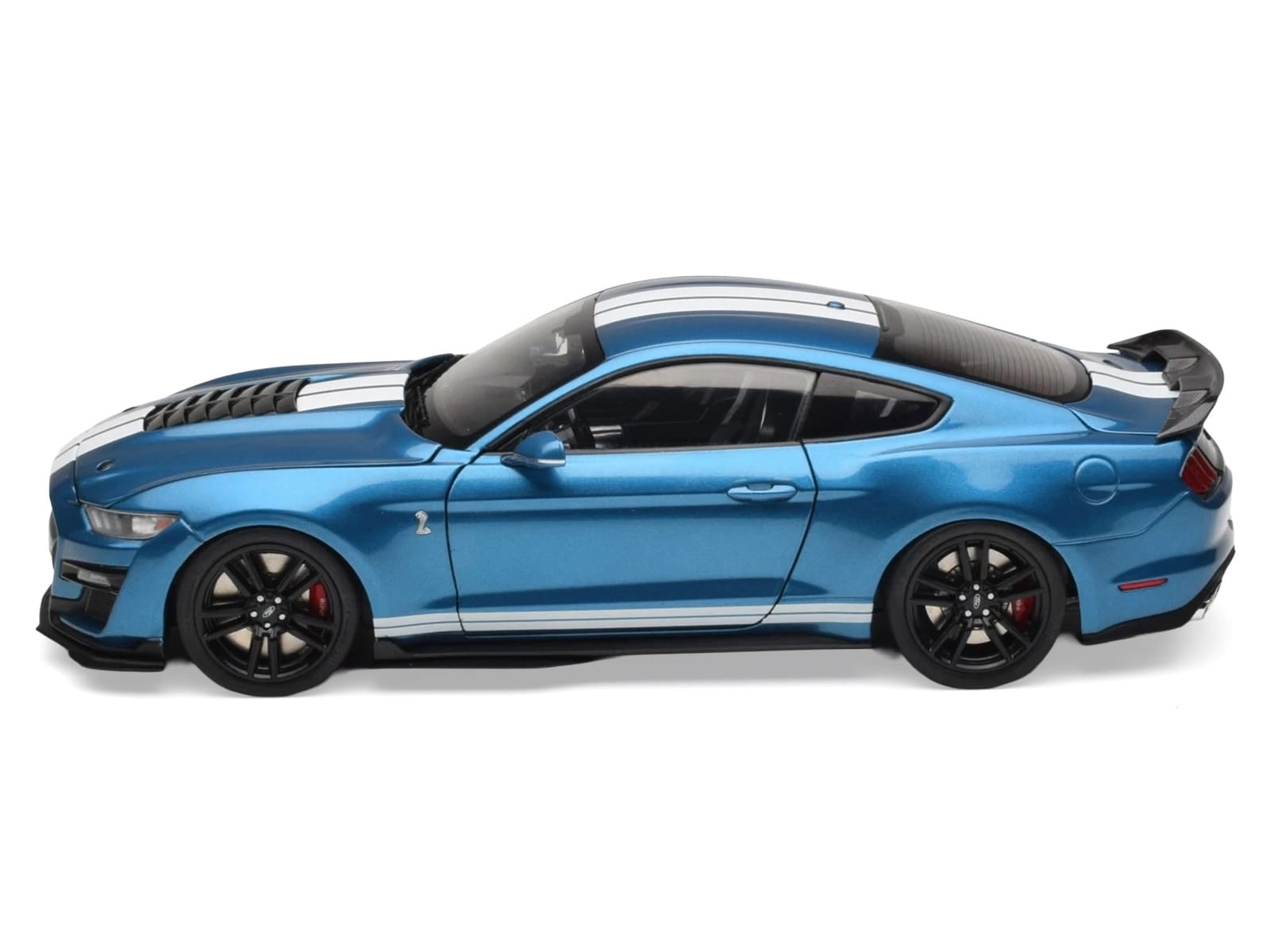 2022 Ford Mustang Shelby GT500 Blue Metallic with White Stripes 1/18 Diecast Model Car by IXO Models - Image 4