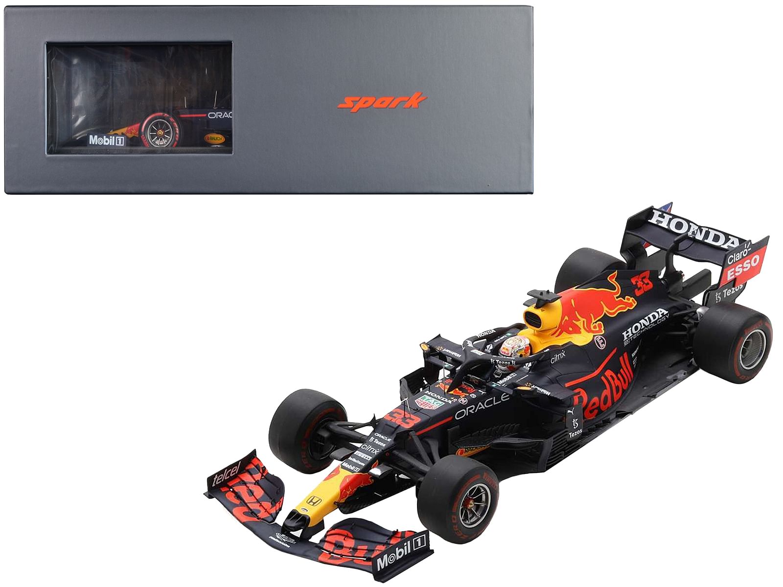 Honda Red Bull Racing RB16B #33 Max Verstappen “Oracle” Winner Formula One F1 Abu Dhabi GP (2021) with Acrylic Display Case 1/18 Model Car by Spark