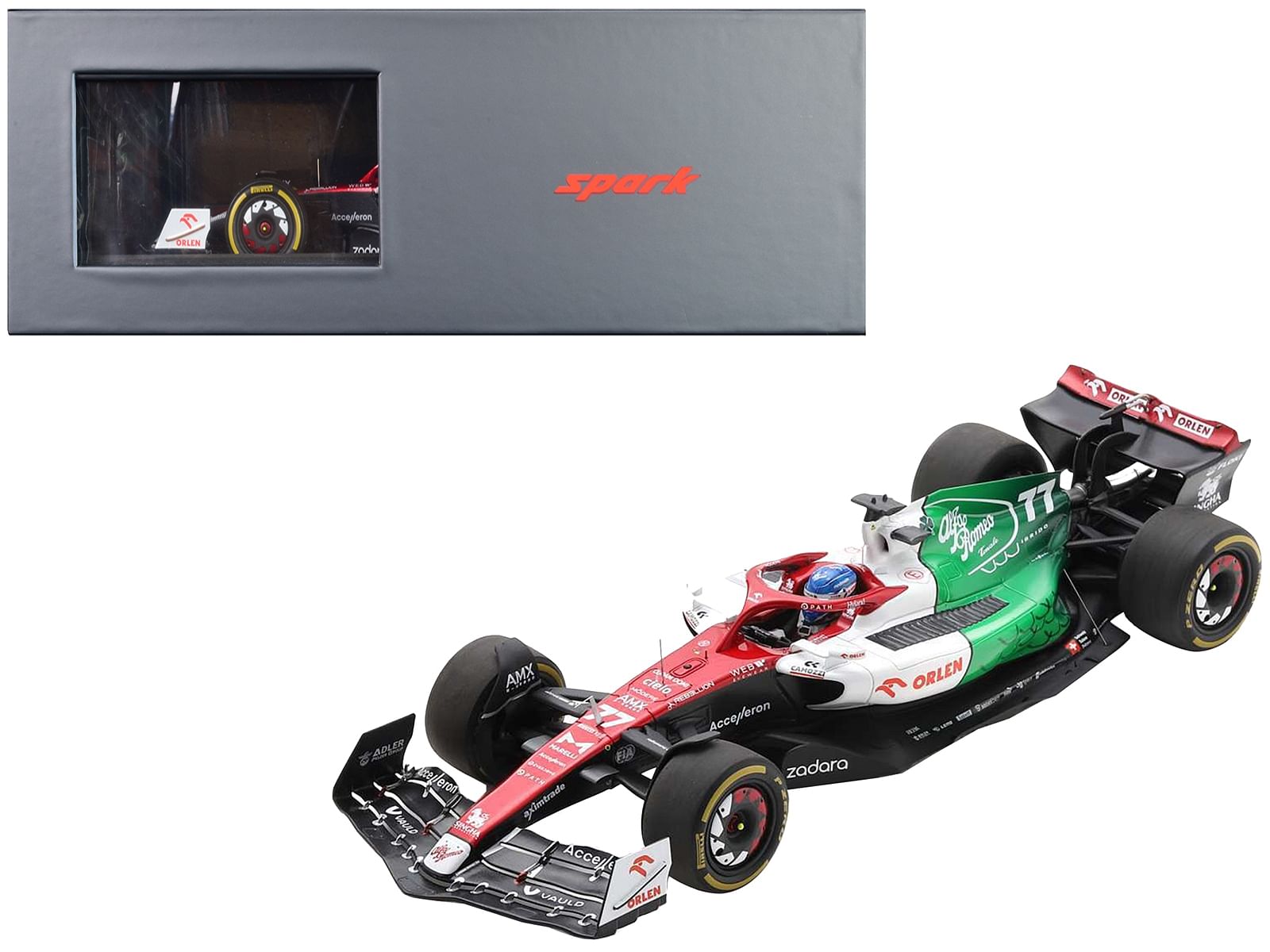 Alfa Romeo C42 #77 Valtteri Bottas “Orlen” Formula One F1 Azerbaijan GP (2022) with Acrylic Display Case 1/18 Model Car by Spark