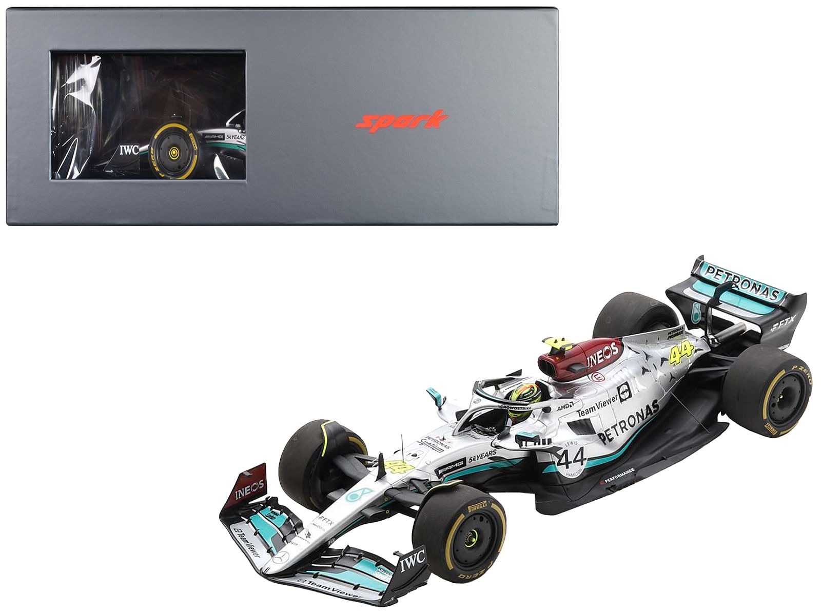 Mercedes-AMG W13 E Performance #44 Lewis Hamilton “Petronas” Formula One F1 Belgian GP (2022) with Acrylic Display Case 1/18 Model Car by Spark